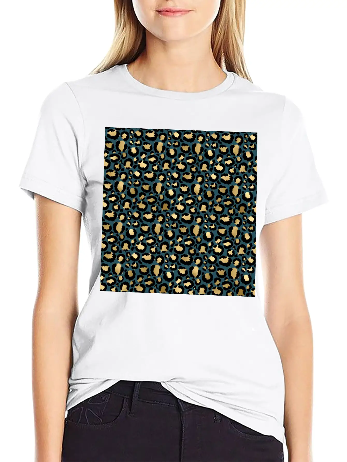 Leopard Spots Dark Blue Wild Glam Fashionable Casual Graphic T-Shirt – Simple And Comfortable Daily Wear