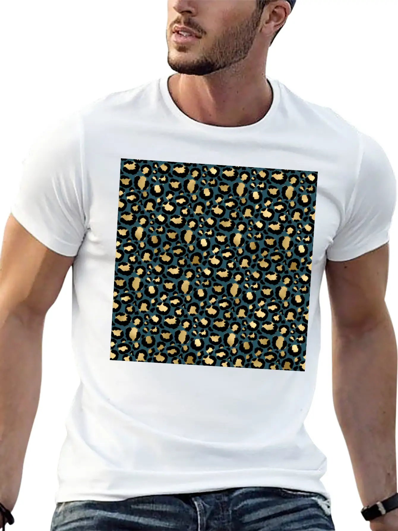 Leopard Spots Dark Blue Wild Glam Fashionable Casual Graphic T-Shirt – Simple And Comfortable Daily Wear