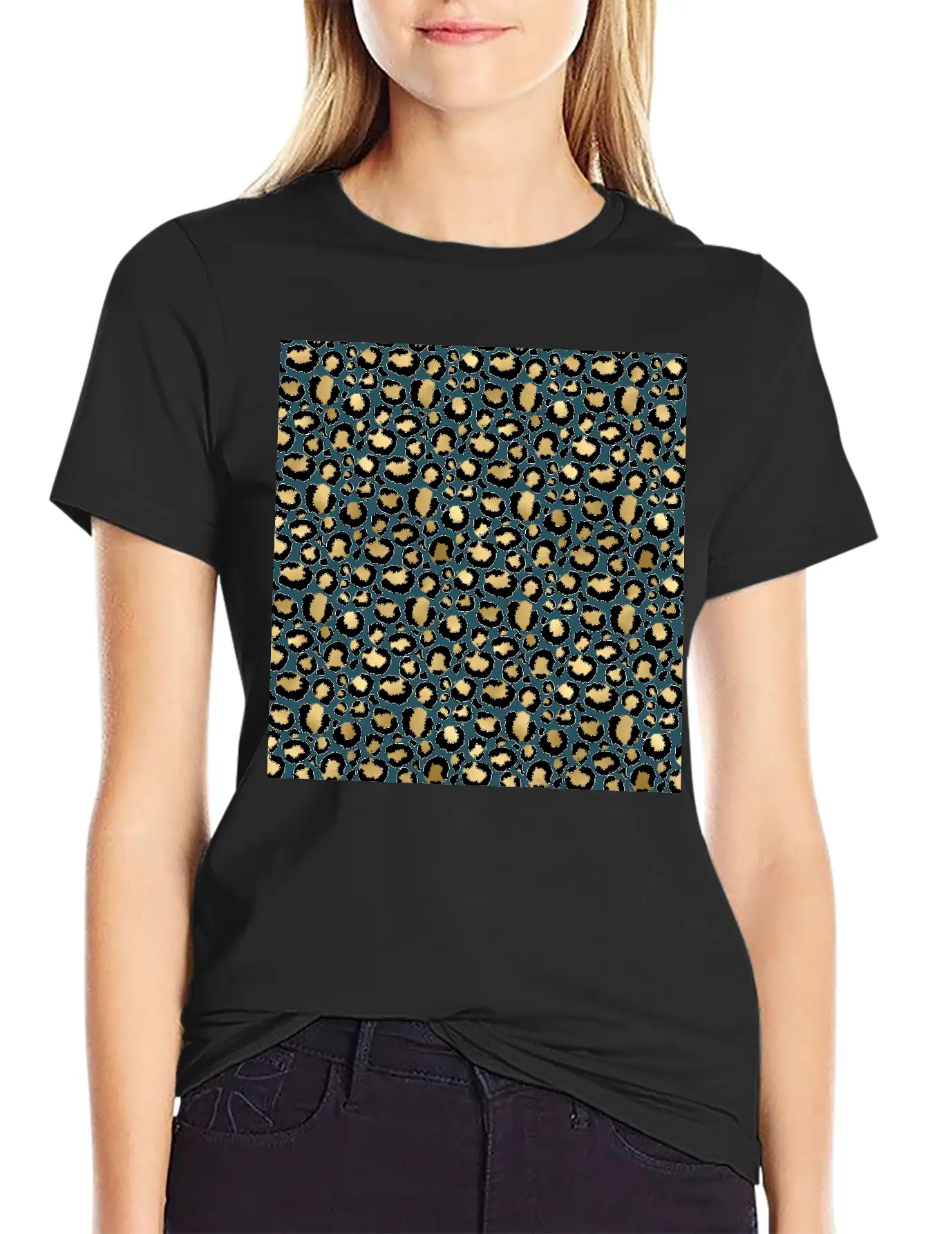Leopard Spots Dark Blue Wild Glam Fashionable Casual Graphic T-Shirt – Simple And Comfortable Daily Wear