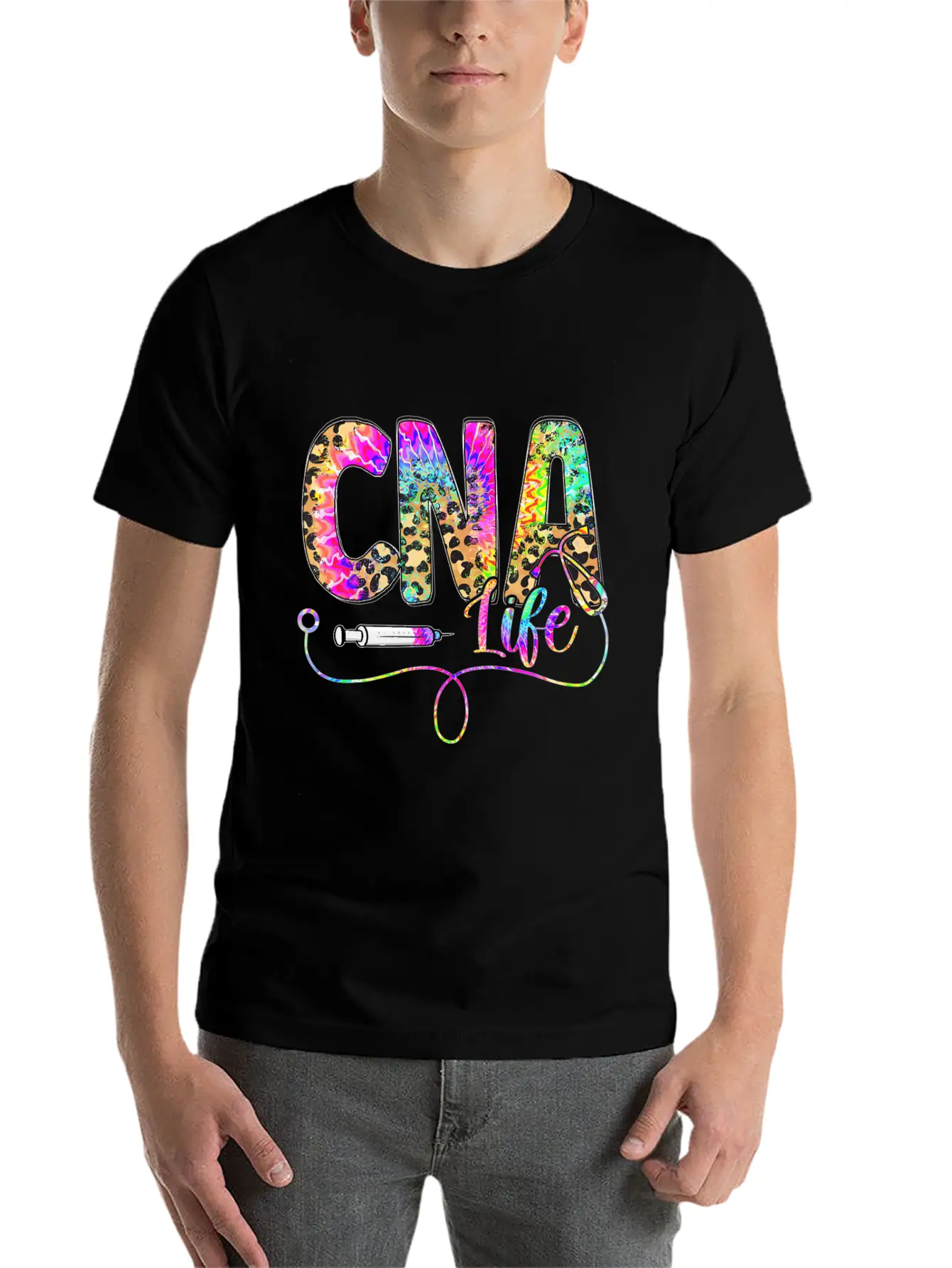 Leopard Tie Dye CNA Life Nurse Squad Nurse Essential Cotton Tee For Daily Outfits – Unisex Style