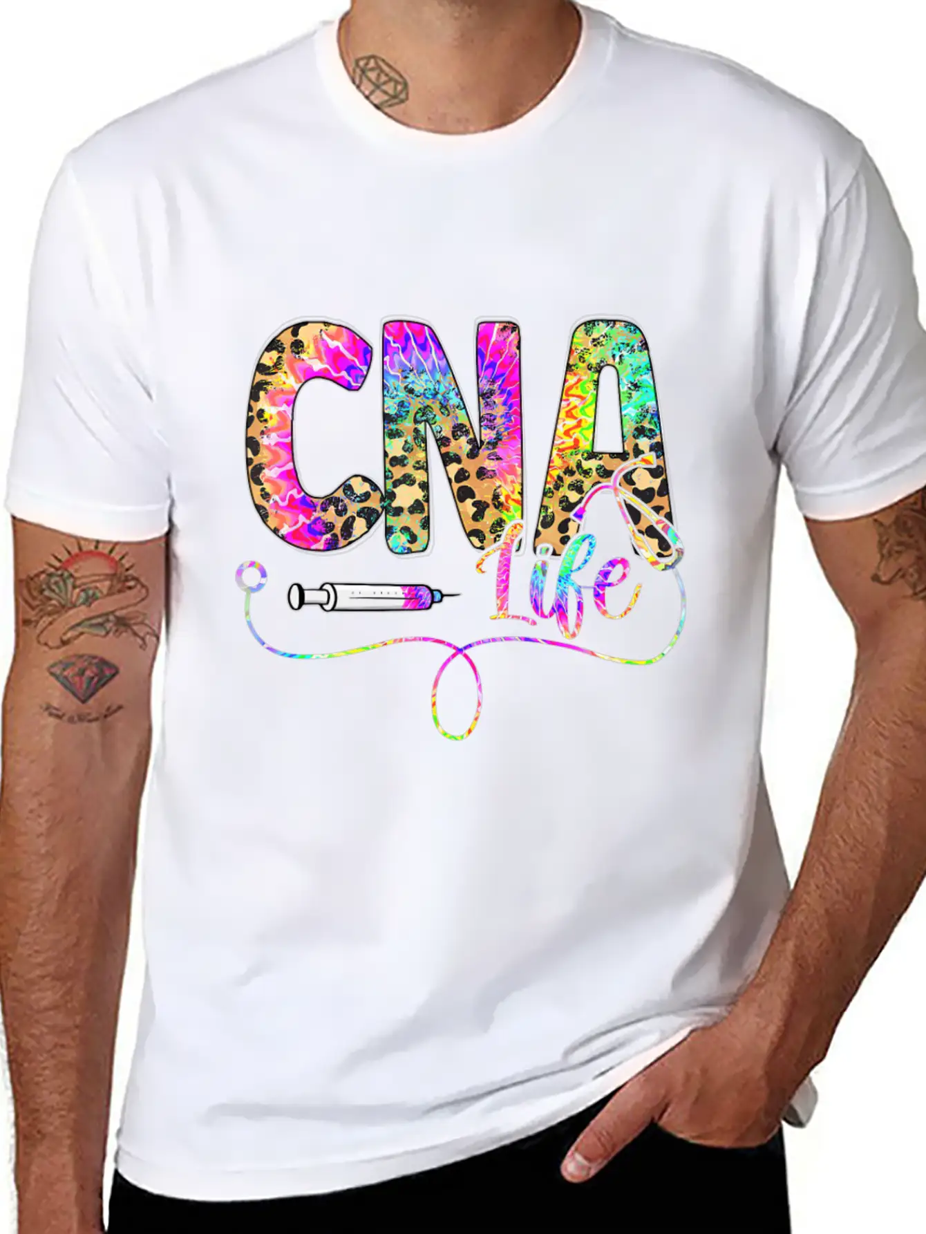 Leopard Tie Dye CNA Life Nurse Squad Nurse Essential Cotton Tee For Daily Outfits – Unisex Style