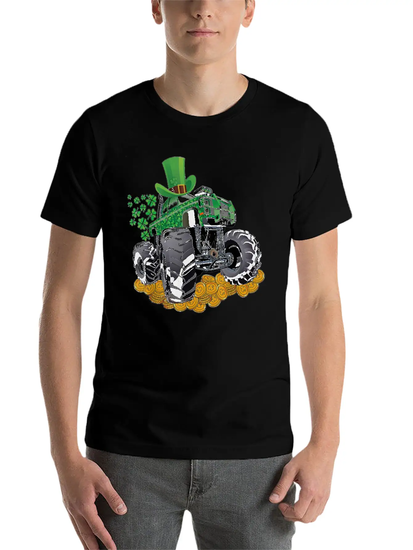 Leprechaun Monster Truck Shamrock St Patrick Day Casual Graphic T-Shirt – Simple And Comfortable Daily Wear