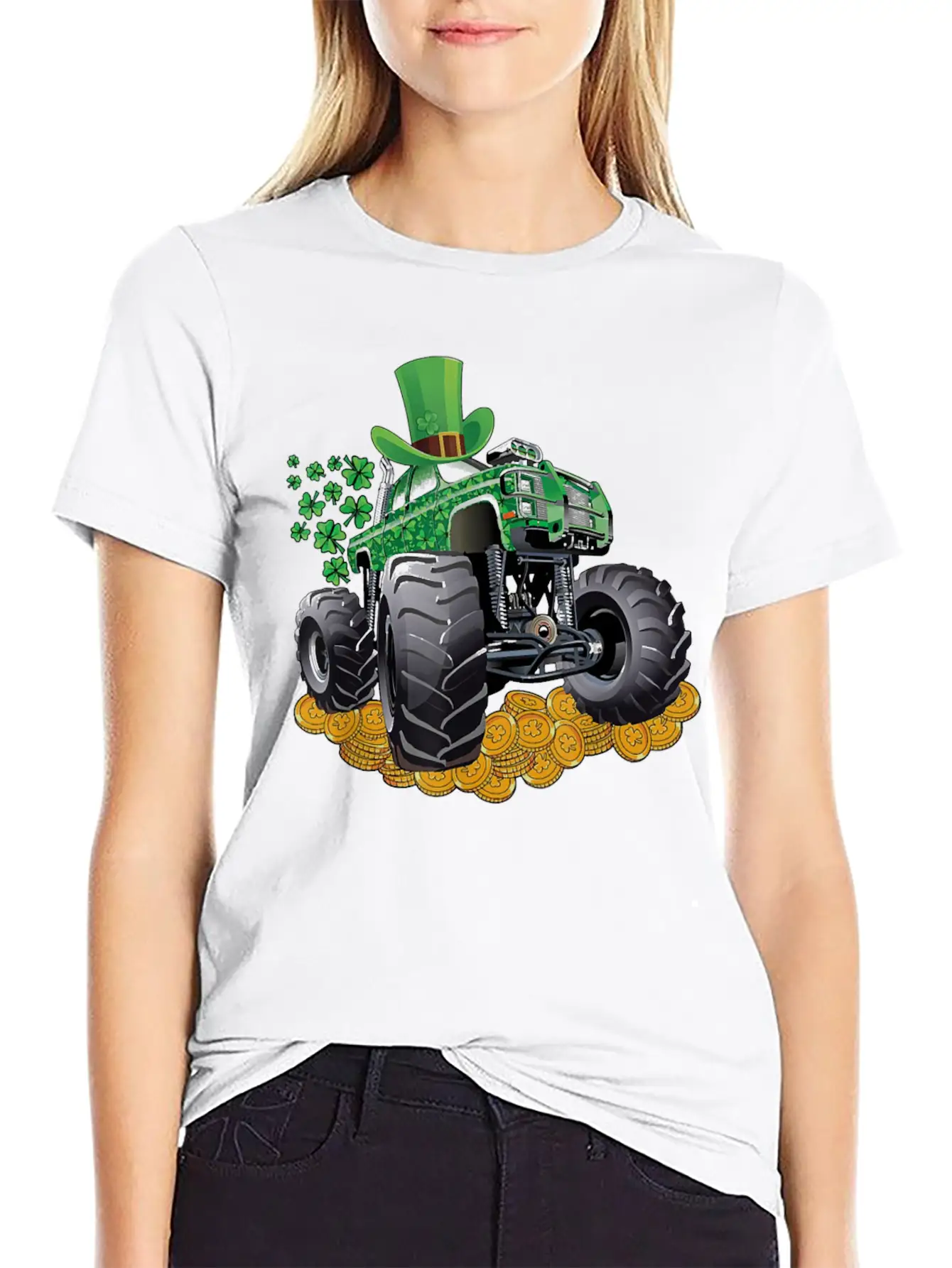 Leprechaun Monster Truck Shamrock St Patrick Day Casual Graphic T-Shirt – Simple And Comfortable Daily Wear