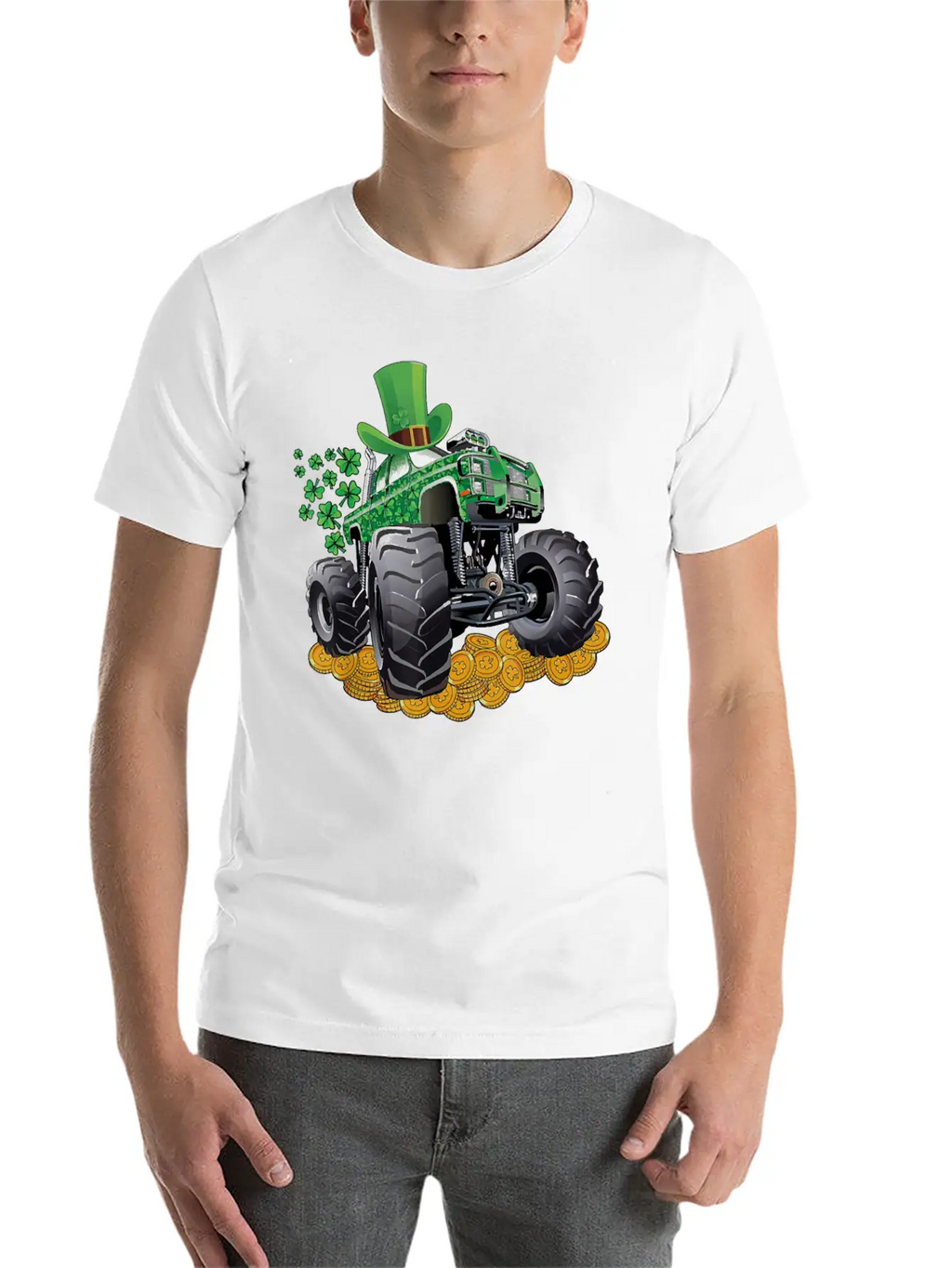 Leprechaun Monster Truck Shamrock St Patrick Day Casual Graphic T-Shirt – Simple And Comfortable Daily Wear