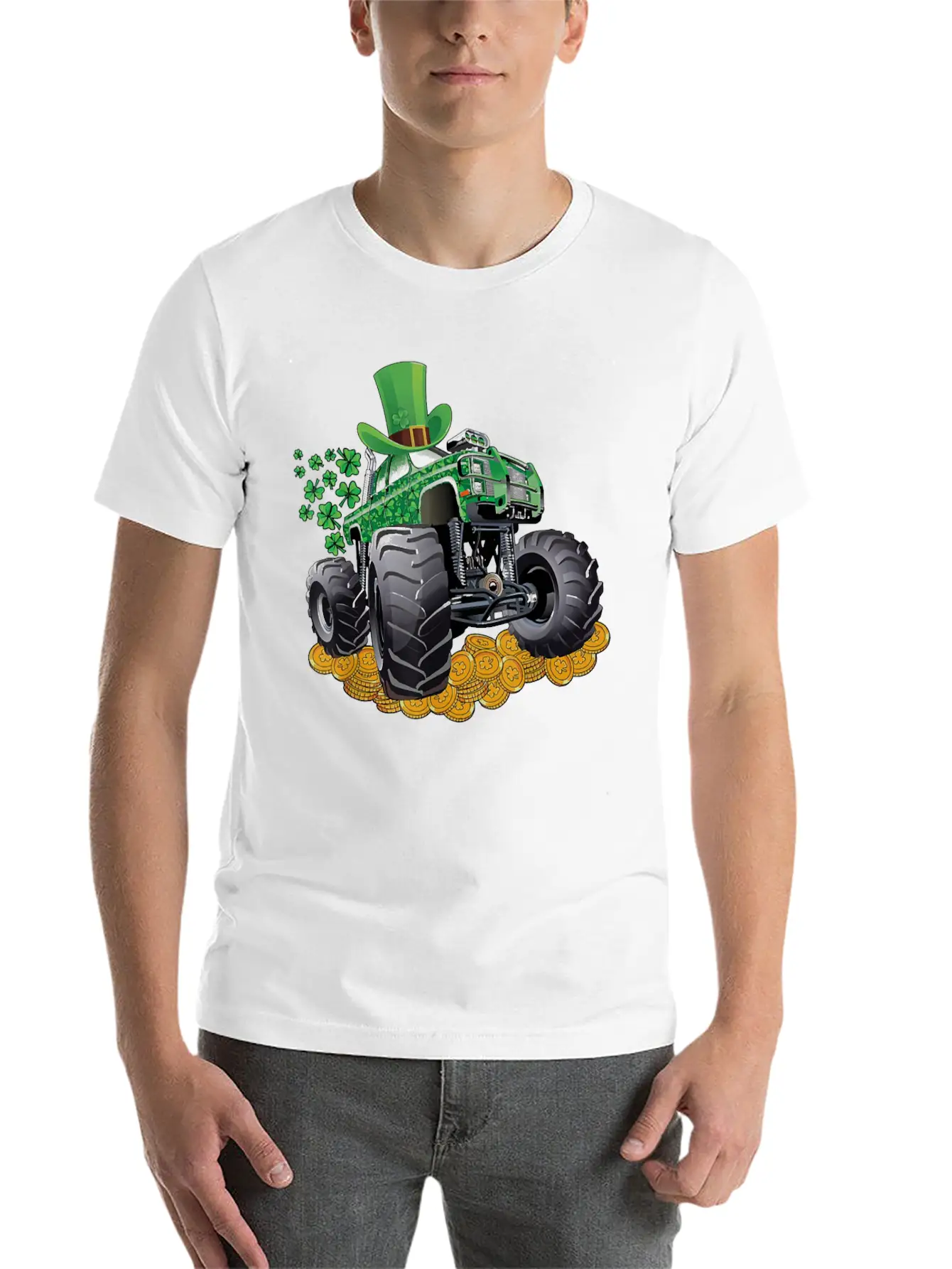 Leprechaun Monster Truck Shamrock St Patrick Day Casual Graphic T-Shirt – Simple And Comfortable Daily Wear