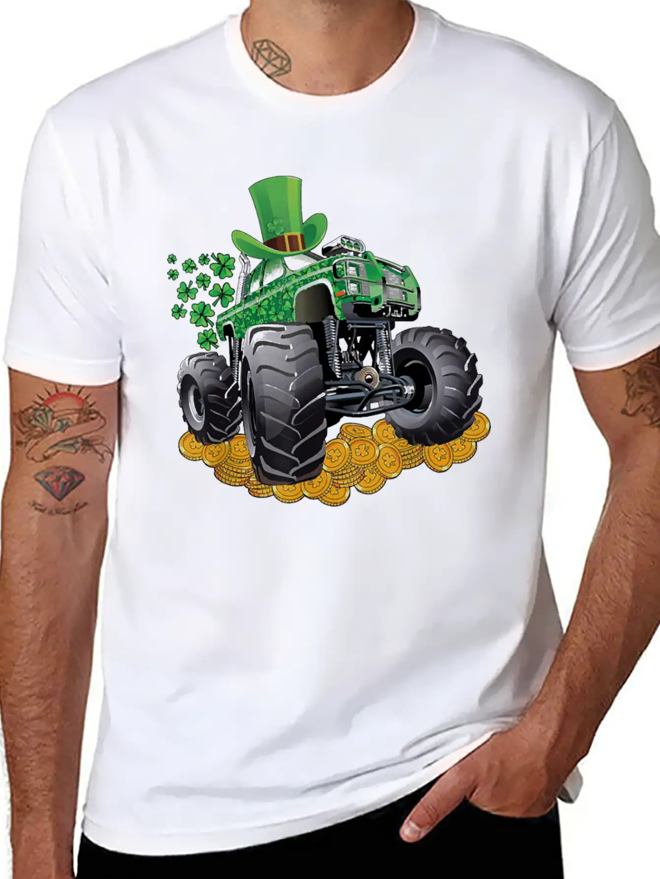Leprechaun Monster Truck Shamrock St Patrick Day Casual Graphic T-Shirt – Simple And Comfortable Daily Wear