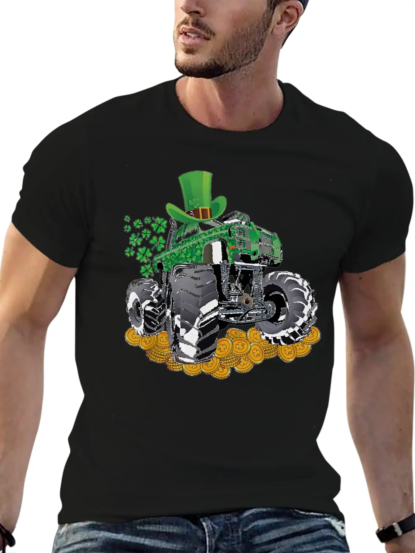 Leprechaun Monster Truck Shamrock St Patrick Day Casual Graphic T-Shirt – Simple And Comfortable Daily Wear