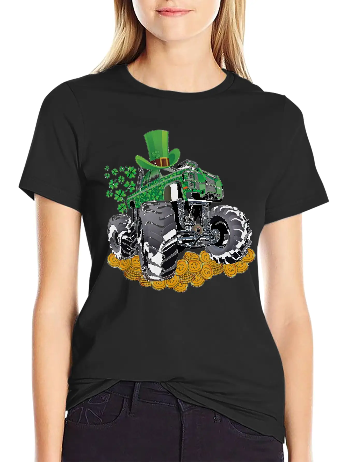 Leprechaun Monster Truck Shamrock St Patrick Day Casual Graphic T-Shirt – Simple And Comfortable Daily Wear