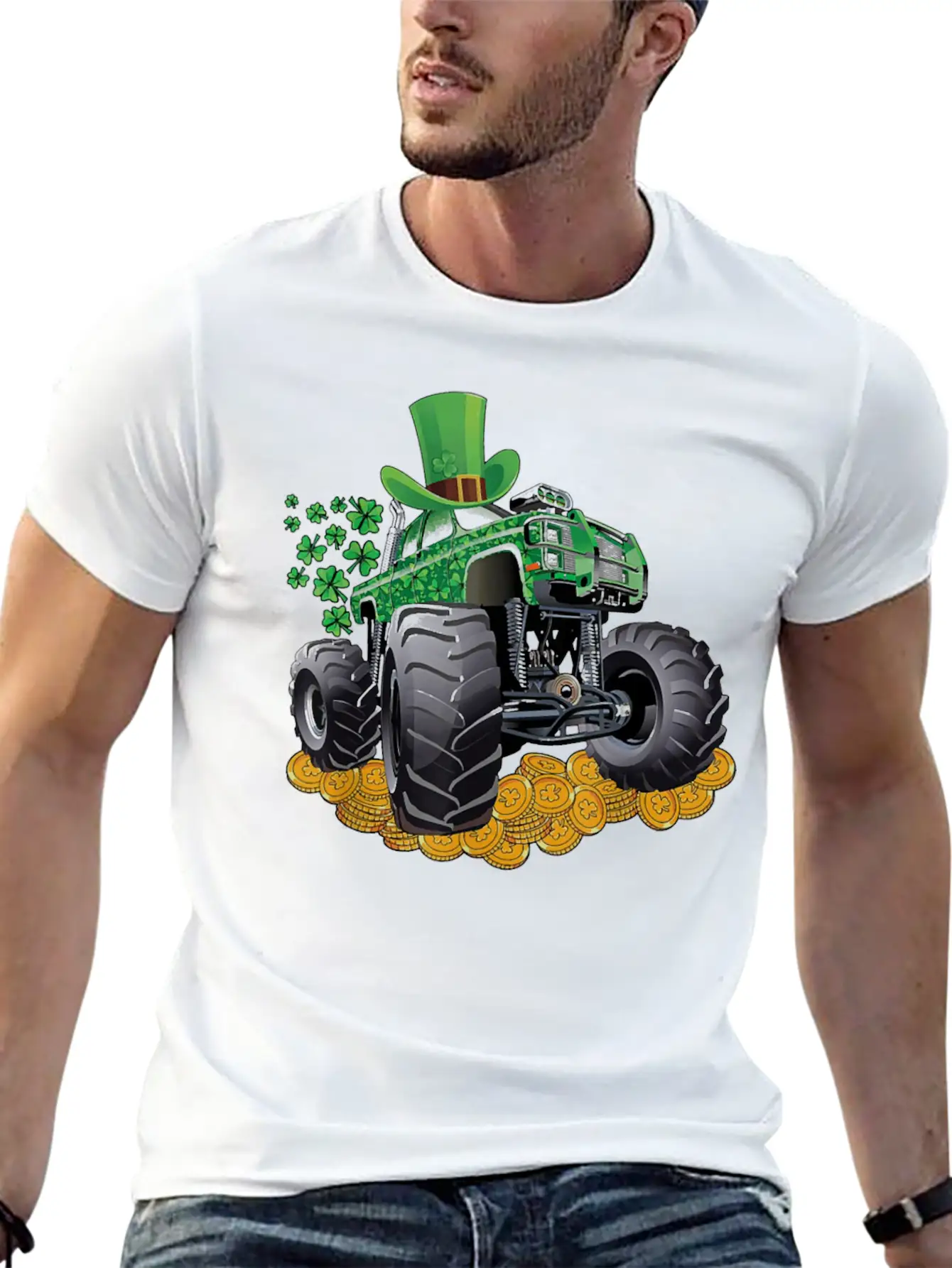 Leprechaun Monster Truck Shamrock St Patrick Day Casual Graphic T-Shirt – Simple And Comfortable Daily Wear