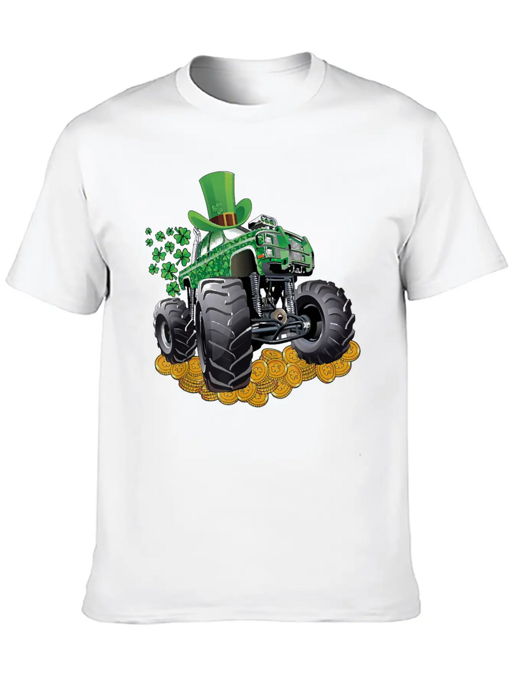 Leprechaun Monster Truck Shamrock St Patrick Day Casual Graphic T-Shirt – Simple And Comfortable Daily Wear