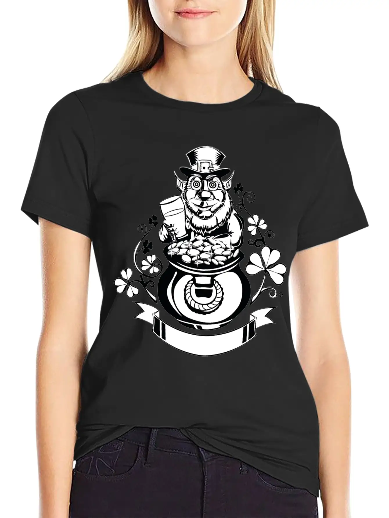 Leprechaun With Pot Of Gold Casual Graphic T-Shirt – Simple And Comfortable Daily Wear
