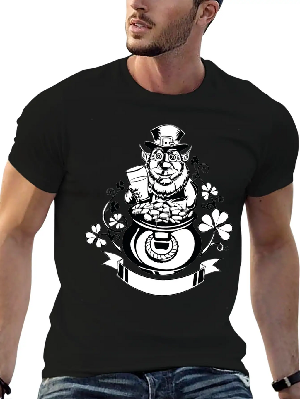 Leprechaun With Pot Of Gold Casual Graphic T-Shirt – Simple And Comfortable Daily Wear