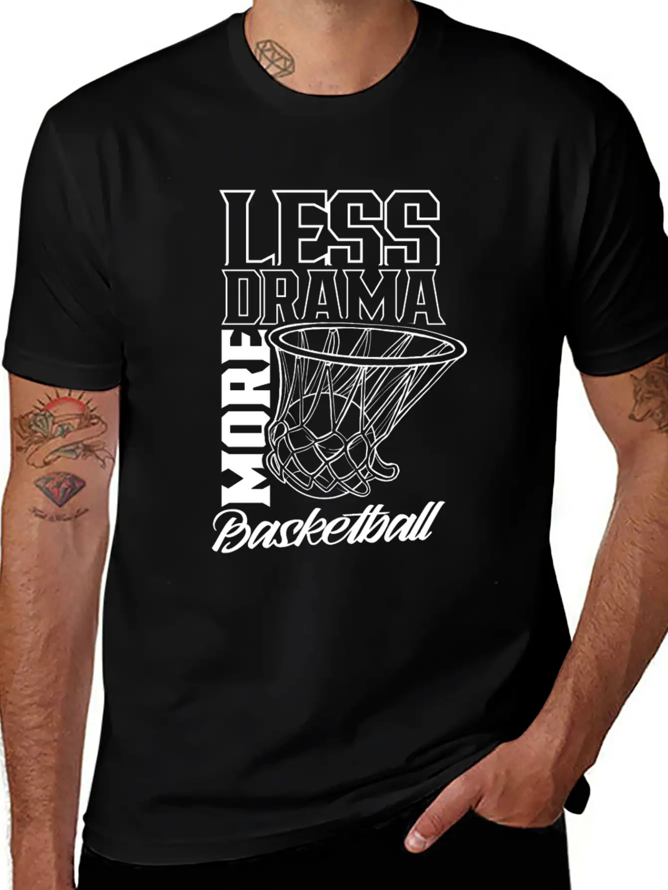 Less Drama More Basketball Match Player Team Casual Graphic T-Shirt – Simple And Comfortable Daily Wear