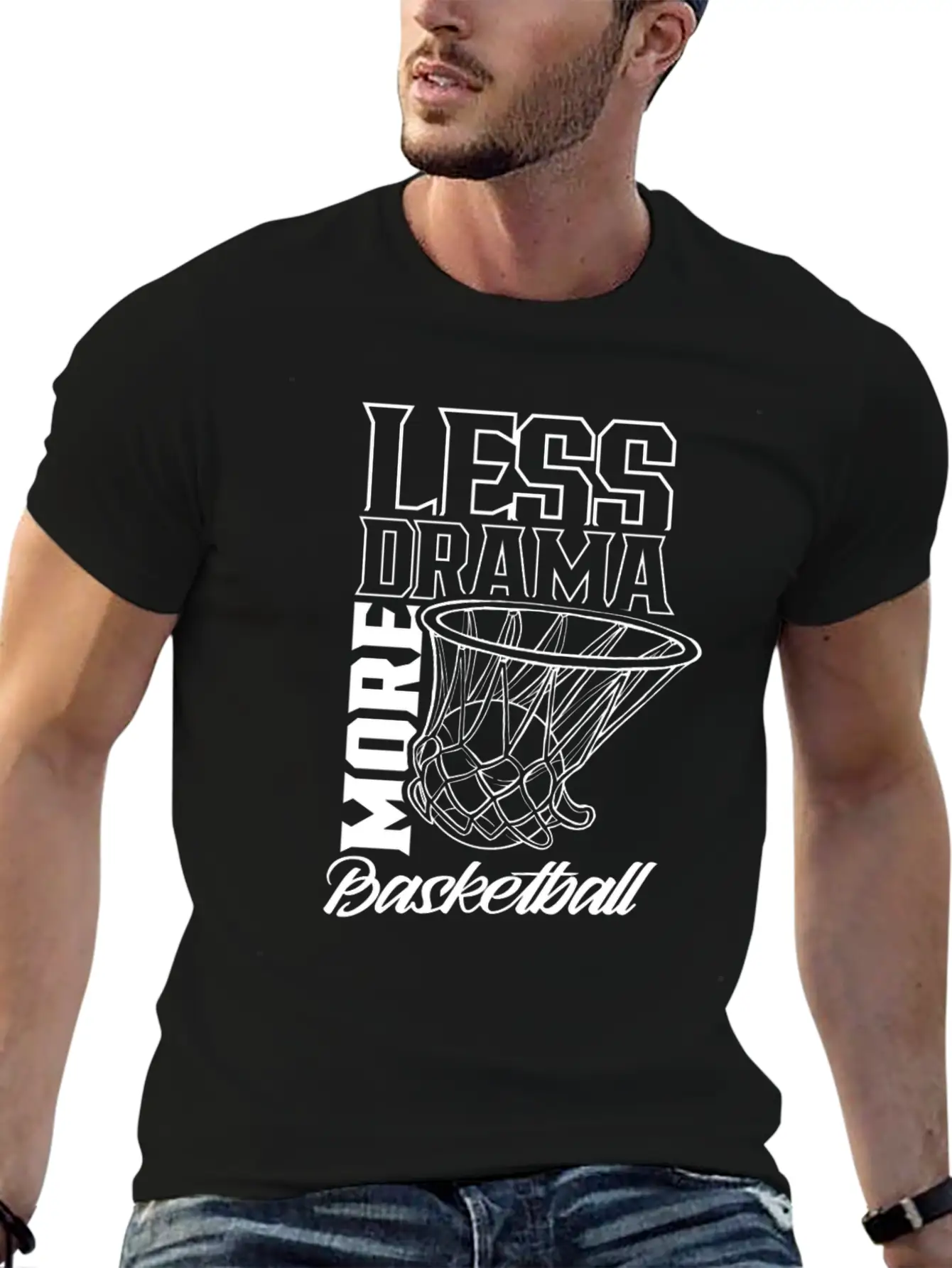 Less Drama More Basketball Match Player Team Casual Graphic T-Shirt – Simple And Comfortable Daily Wear