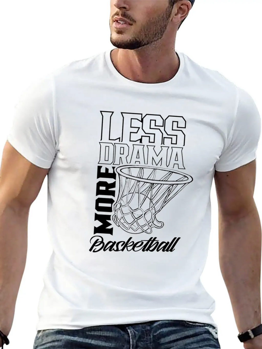 Less Drama More Basketball Match Player Team Casual Graphic T-Shirt – Simple And Comfortable Daily Wear