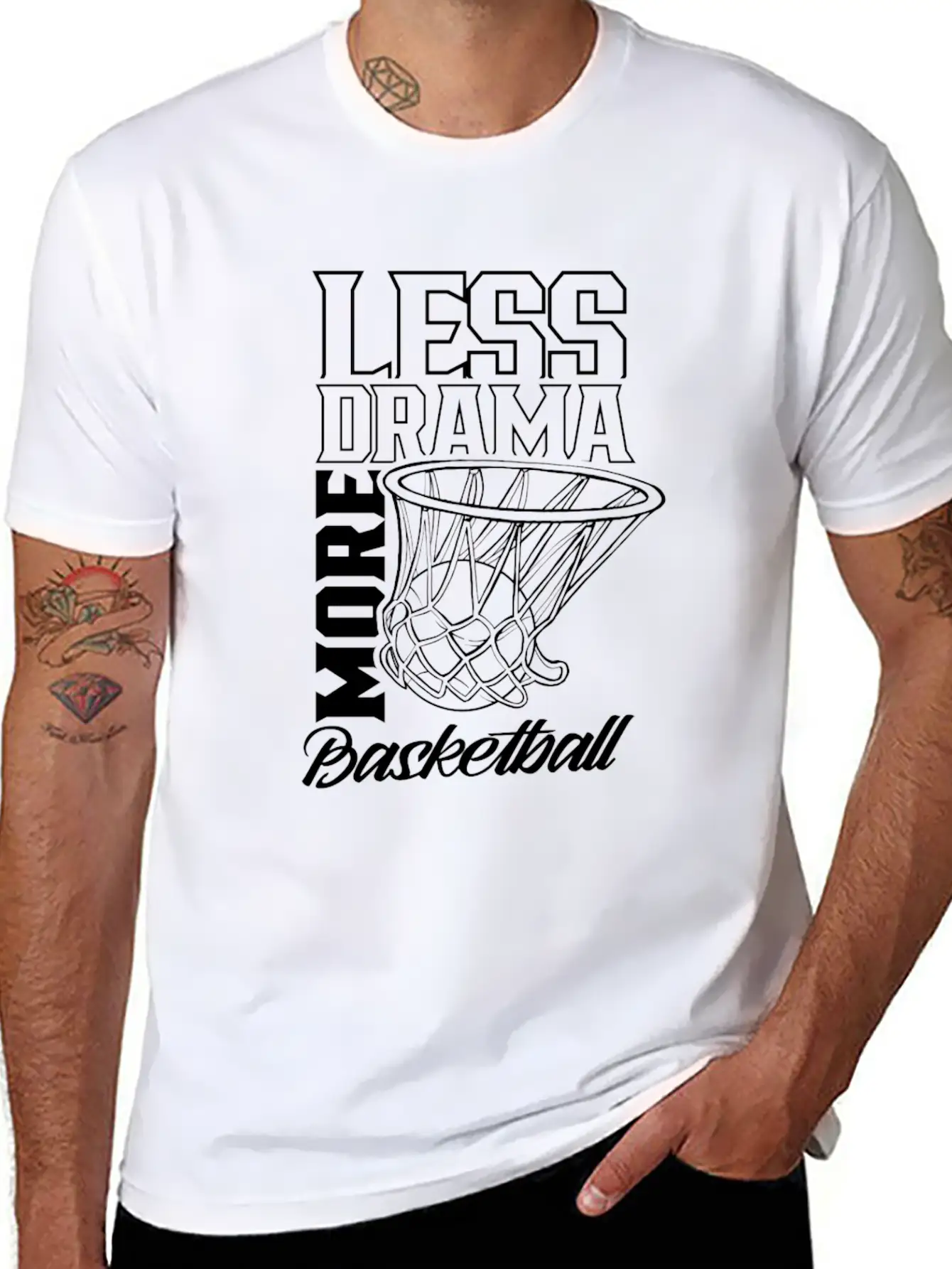 Less Drama More Basketball Match Player Team Casual Graphic T-Shirt – Simple And Comfortable Daily Wear