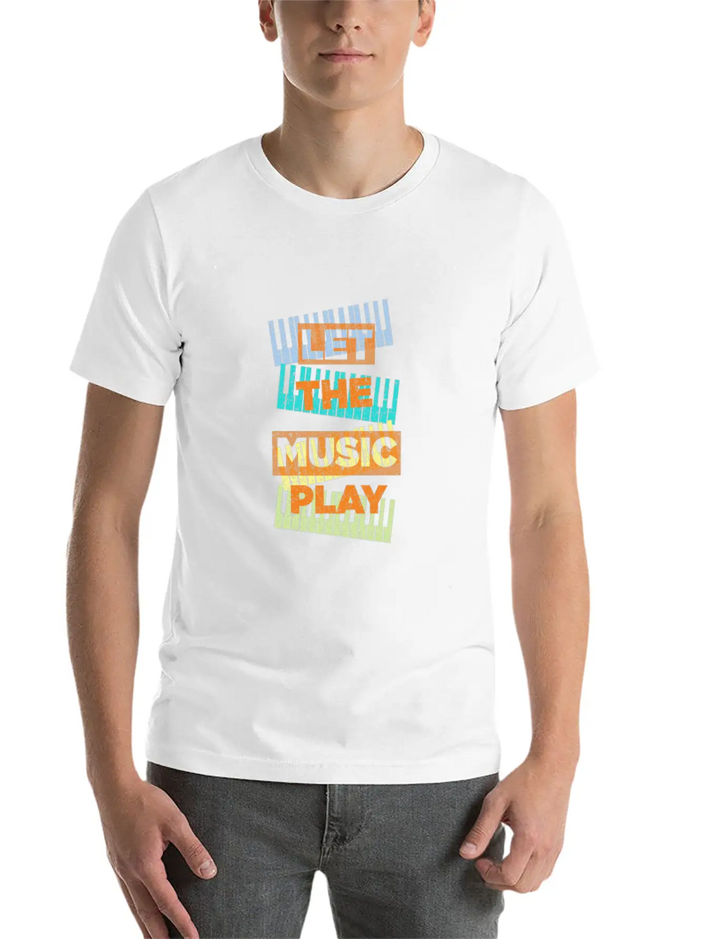 Let The Music Play Piano Keyboards Musician Gift Stylish Everyday T-Shirt – Unisex Basic Cotton Tee