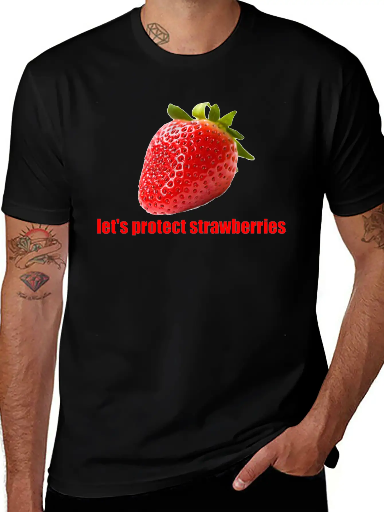 Let´s Protect Strawberries Stylish Everyday T-Shirt – Unisex Basic Cotton Tee