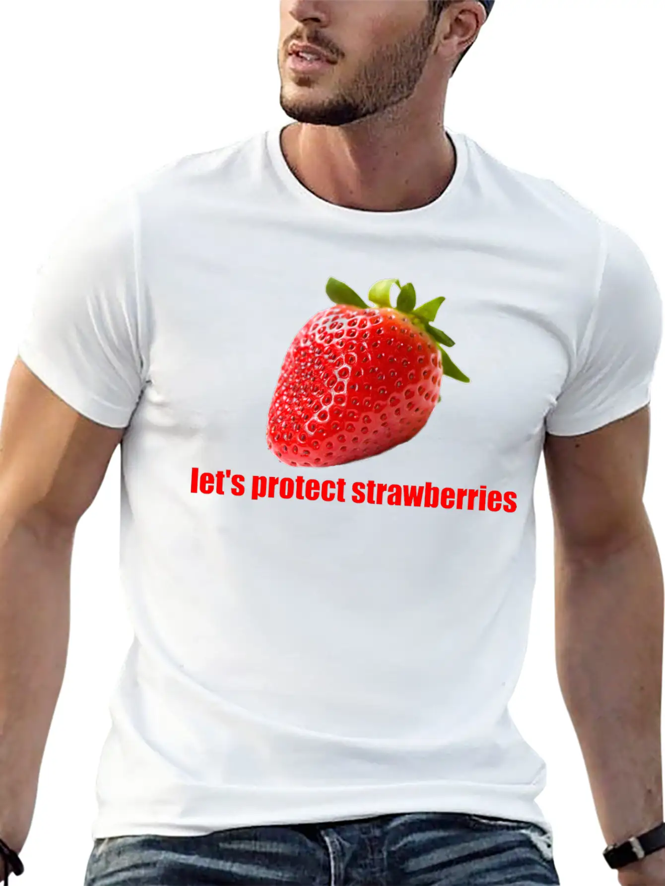 Let´s Protect Strawberries Stylish Everyday T-Shirt – Unisex Basic Cotton Tee