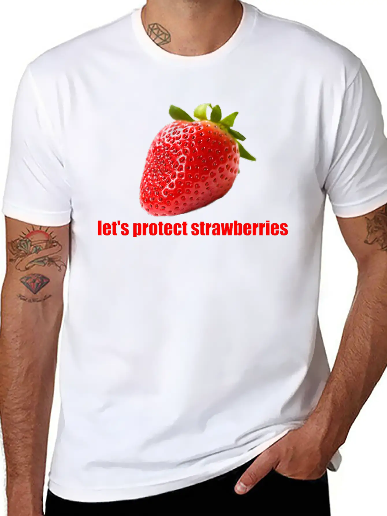 Let´s Protect Strawberries Stylish Everyday T-Shirt – Unisex Basic Cotton Tee