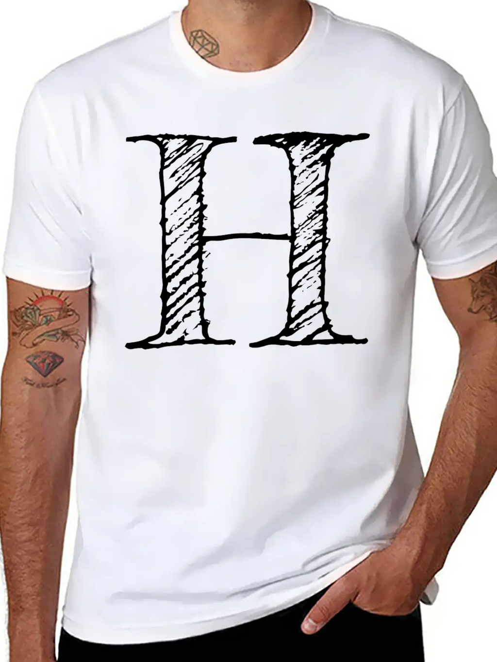 Letter H Oversize Hand-drawn Writing Unisex Casual T-Shirt – Clean Design For Daily Comfort