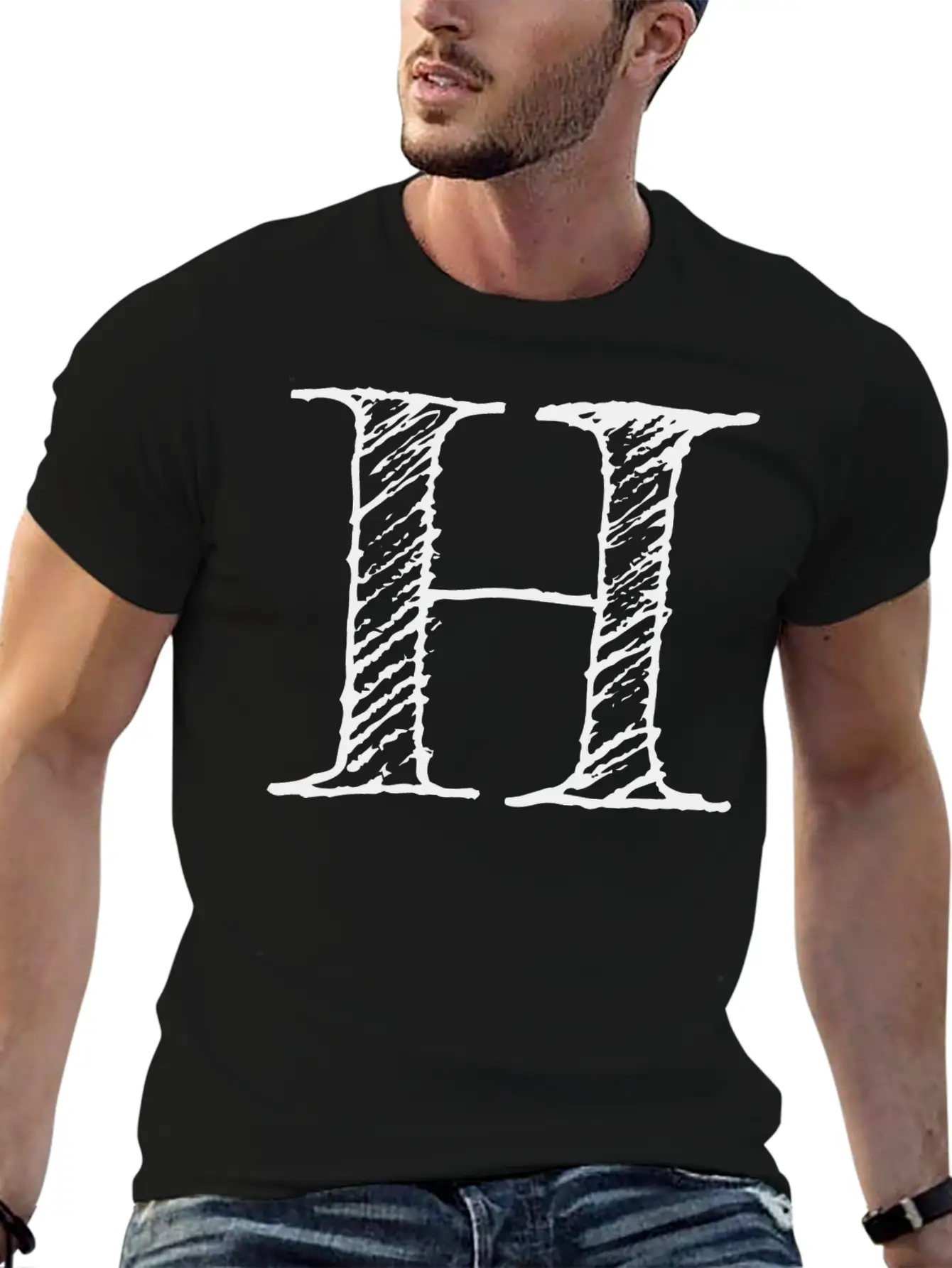 Letter H Oversize Hand-drawn Writing Unisex Casual T-Shirt – Clean Design For Daily Comfort