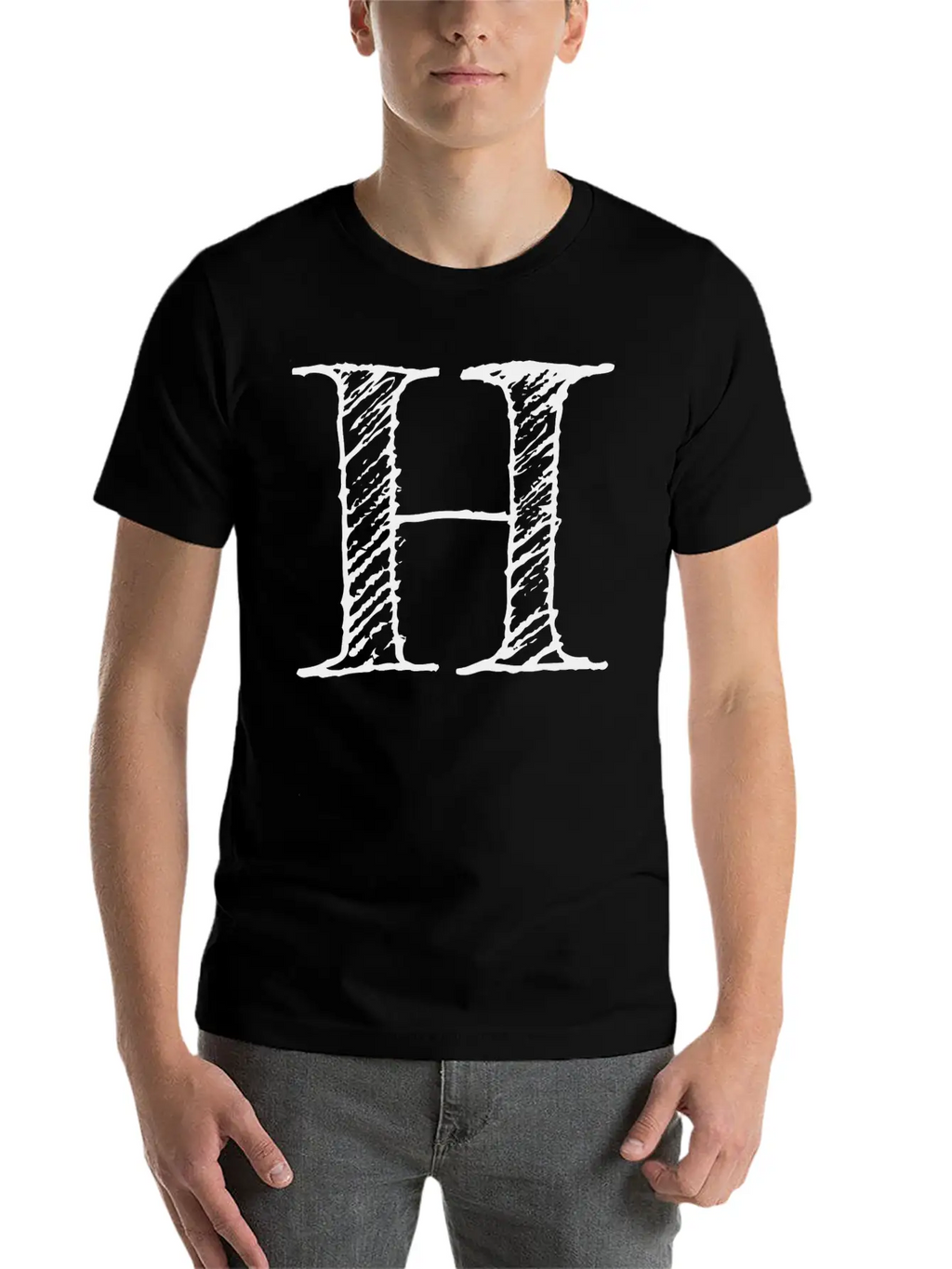Letter H Oversize Hand-drawn Writing Unisex Casual T-Shirt – Clean Design For Daily Comfort