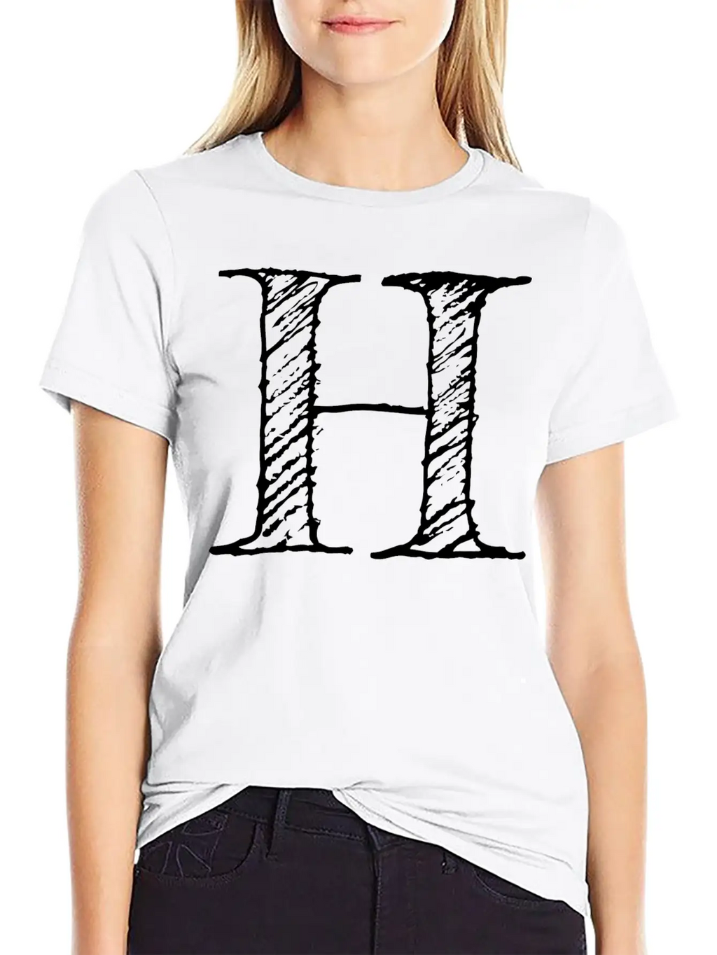 Letter H Oversize Hand-drawn Writing Unisex Casual T-Shirt – Clean Design For Daily Comfort