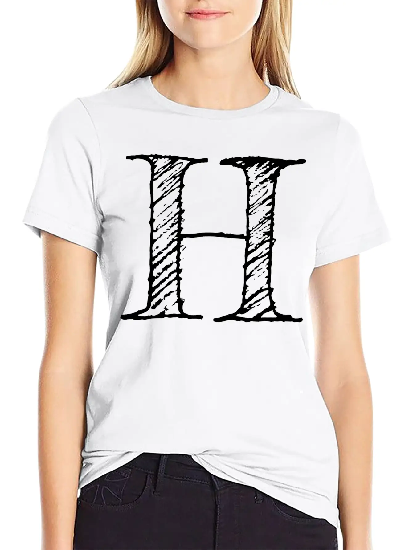 Letter H Oversize Hand-drawn Writing Unisex Casual T-Shirt – Clean Design For Daily Comfort