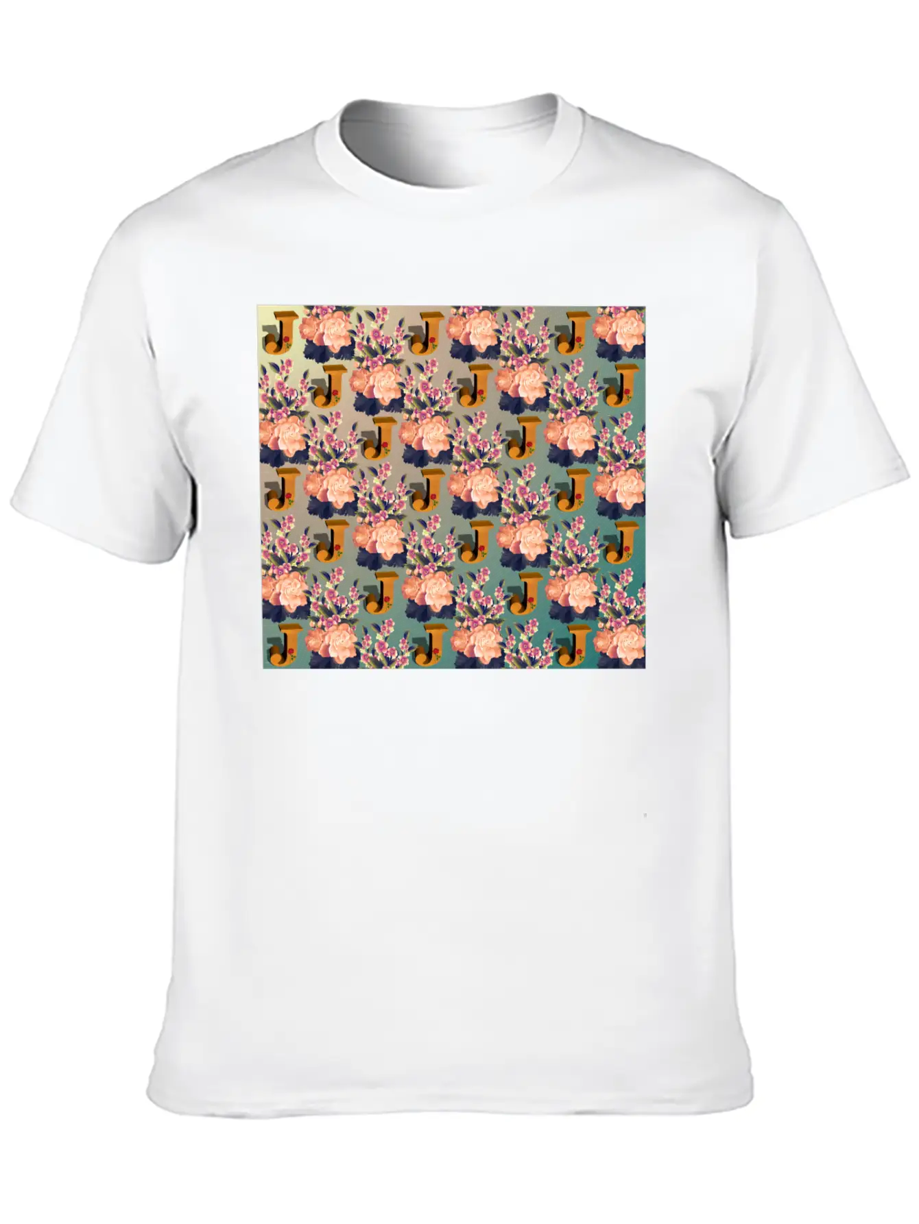 Letter J With Floral . Pattern Letter Unisex Casual T-Shirt – Clean Design For Daily Comfort
