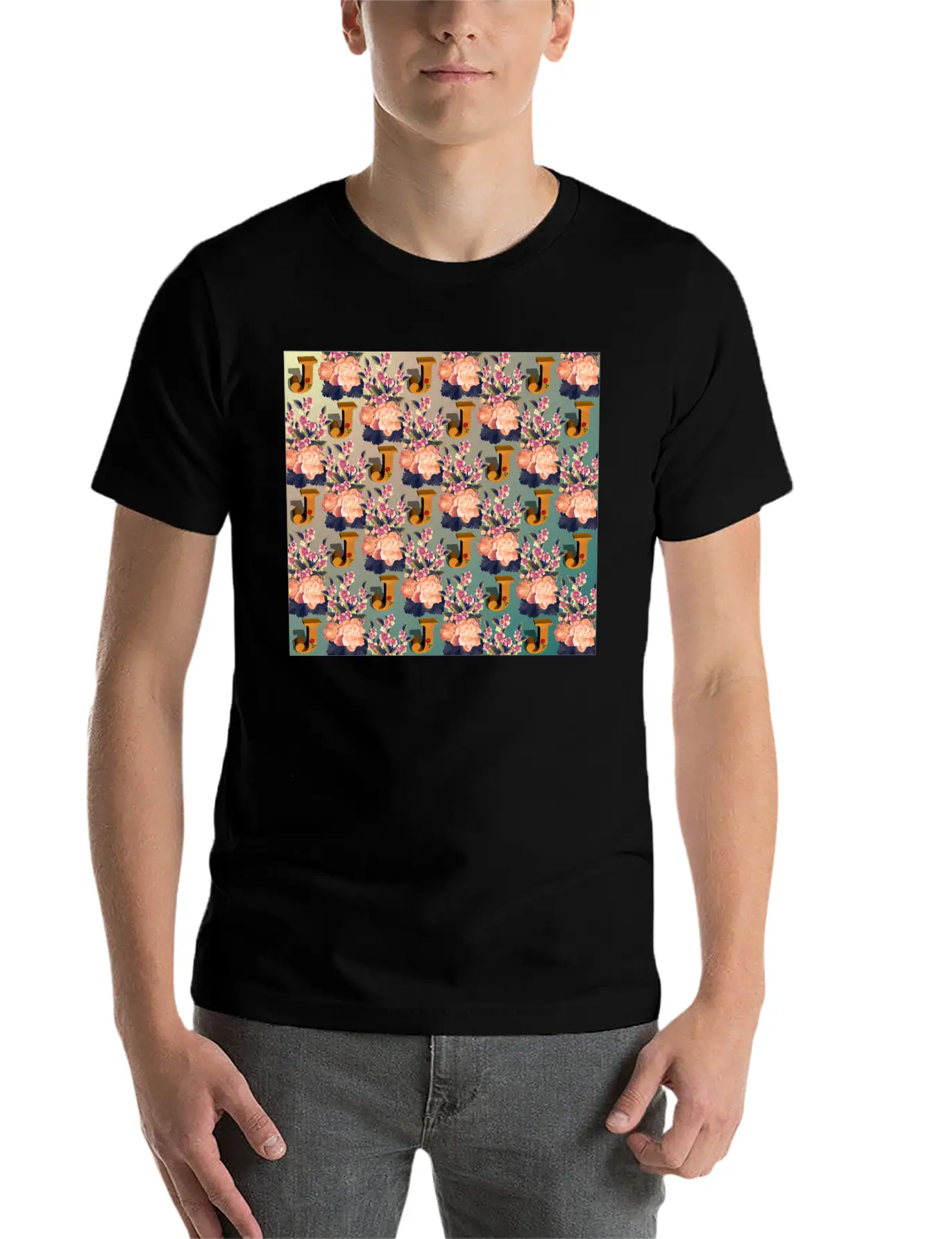 Letter J With Floral . Pattern Letter Unisex Casual T-Shirt – Clean Design For Daily Comfort