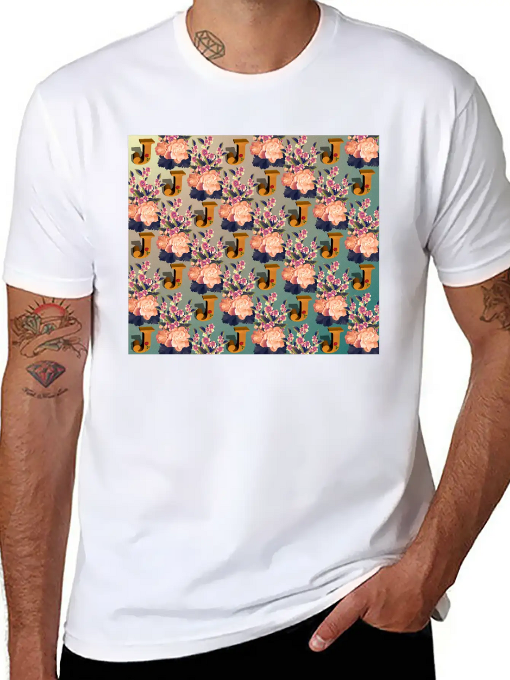 Letter J With Floral . Pattern Letter Unisex Casual T-Shirt – Clean Design For Daily Comfort