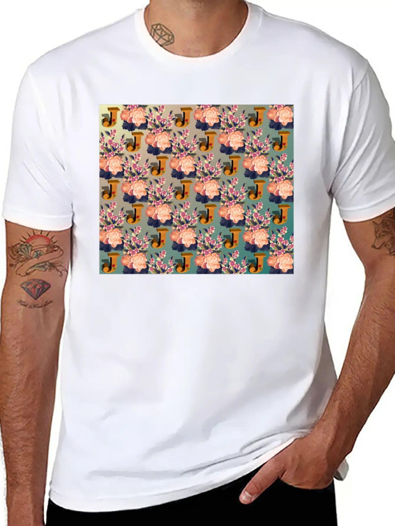 Letter J With Floral . Pattern Letter Unisex Casual T-Shirt – Clean Design For Daily Comfort