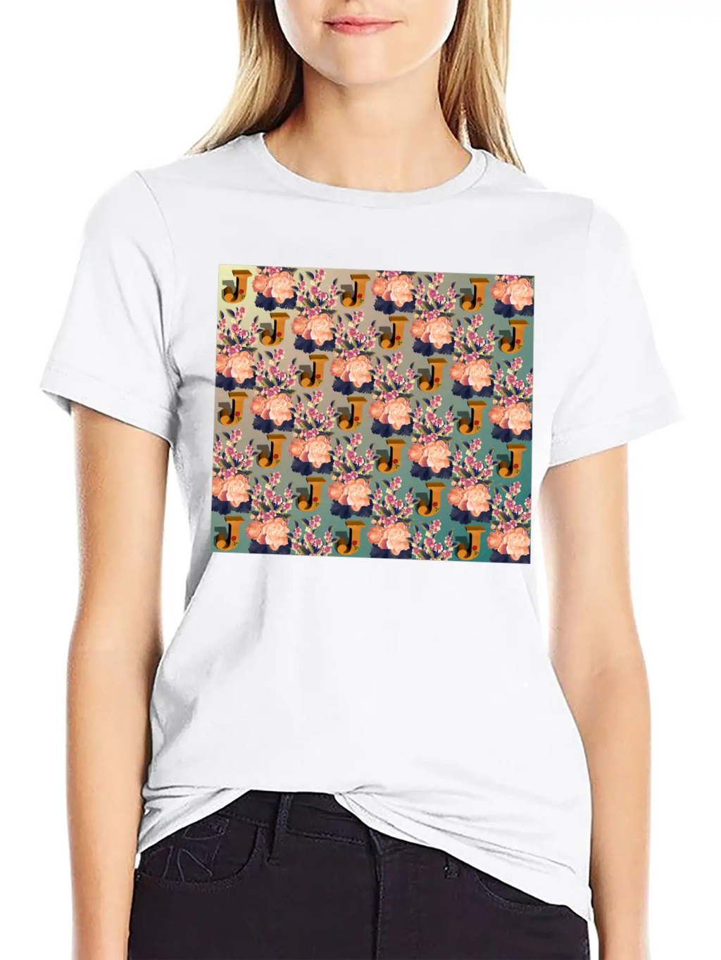 Letter J With Floral . Pattern Letter Unisex Casual T-Shirt – Clean Design For Daily Comfort