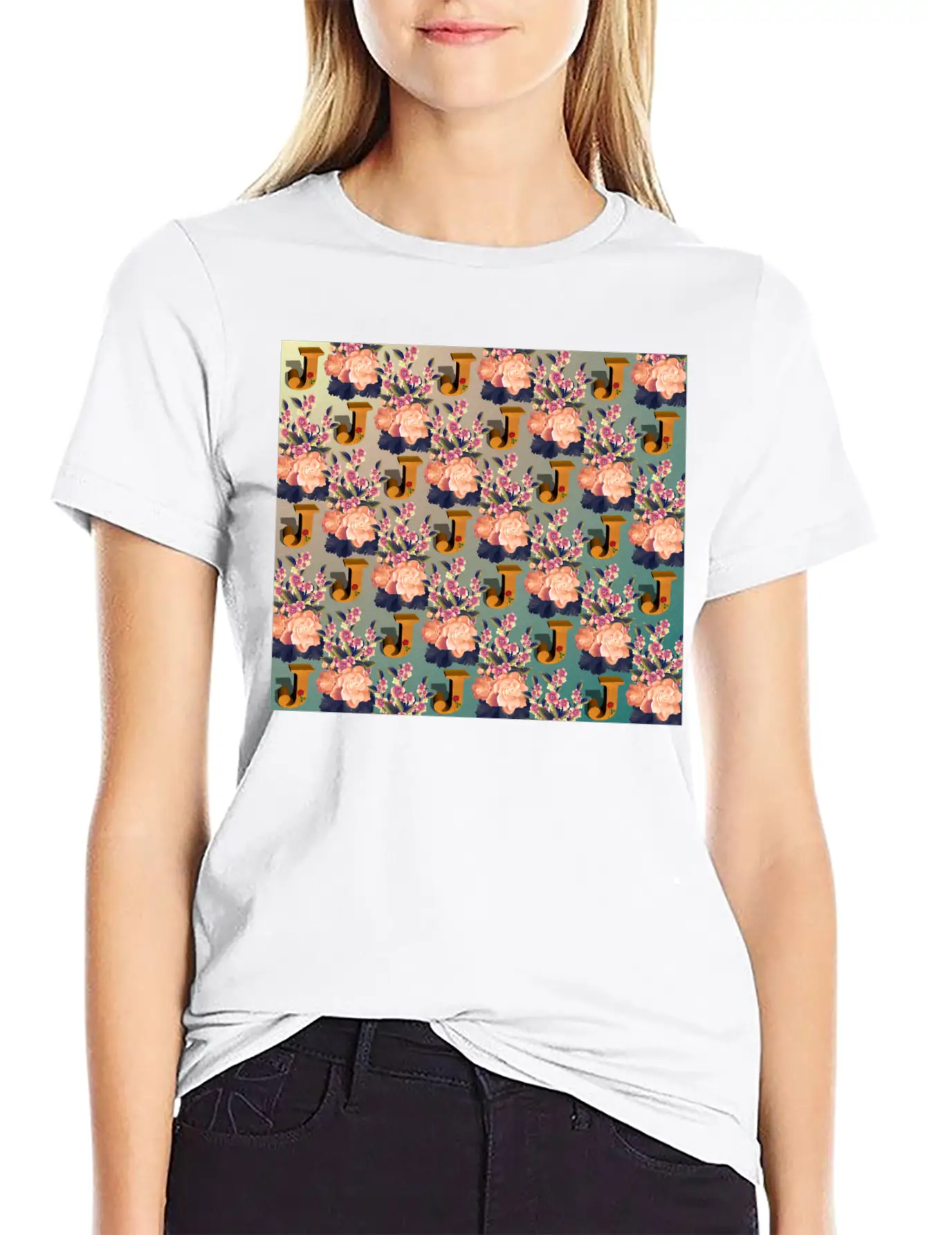 Letter J With Floral . Pattern Letter Unisex Casual T-Shirt – Clean Design For Daily Comfort