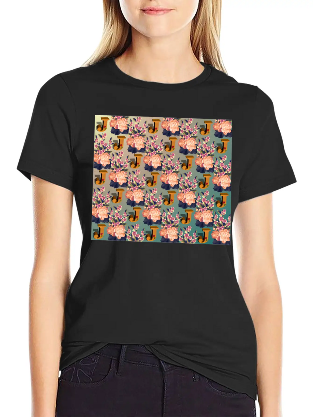 Letter J With Floral . Pattern Letter Unisex Casual T-Shirt – Clean Design For Daily Comfort
