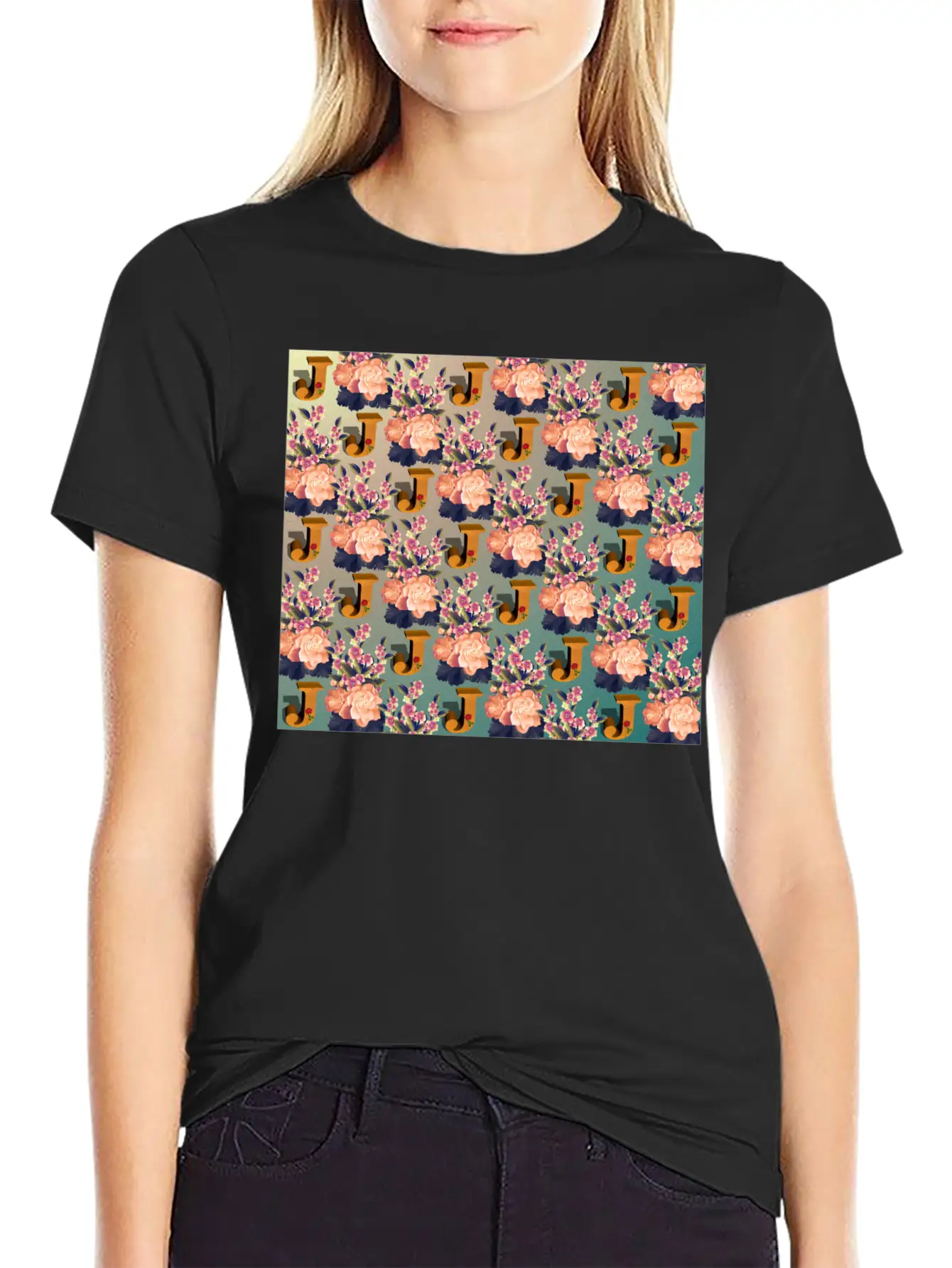 Letter J With Floral . Pattern Letter Unisex Casual T-Shirt – Clean Design For Daily Comfort