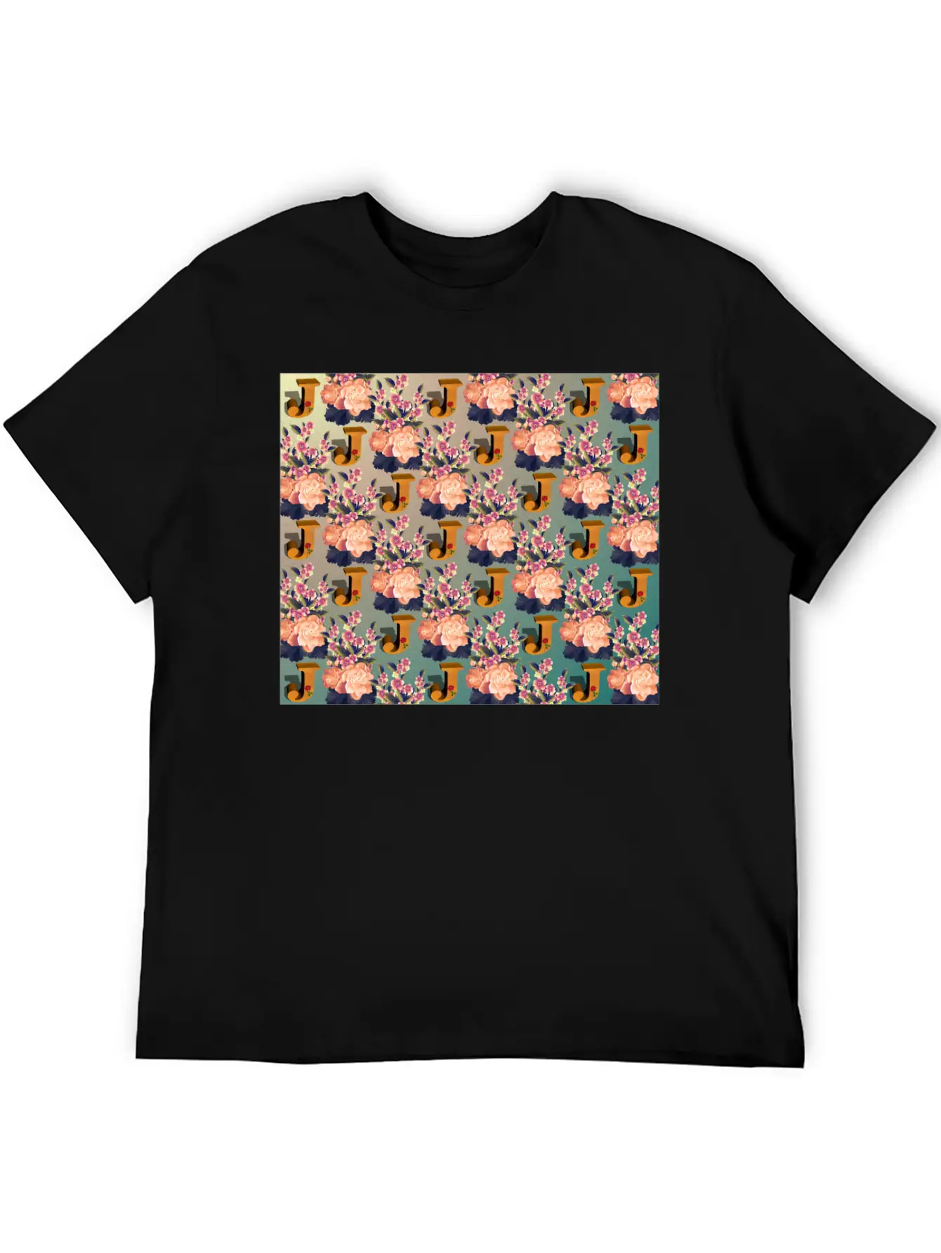 Letter J With Floral . Pattern Letter Unisex Casual T-Shirt – Clean Design For Daily Comfort