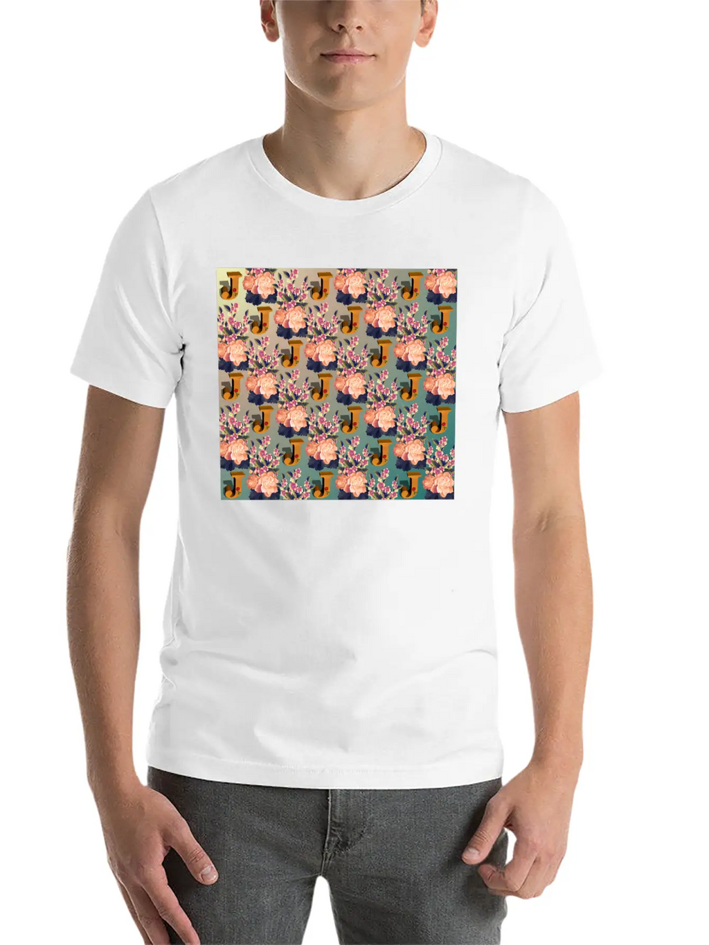 Letter J With Floral . Pattern Letter Unisex Casual T-Shirt – Clean Design For Daily Comfort