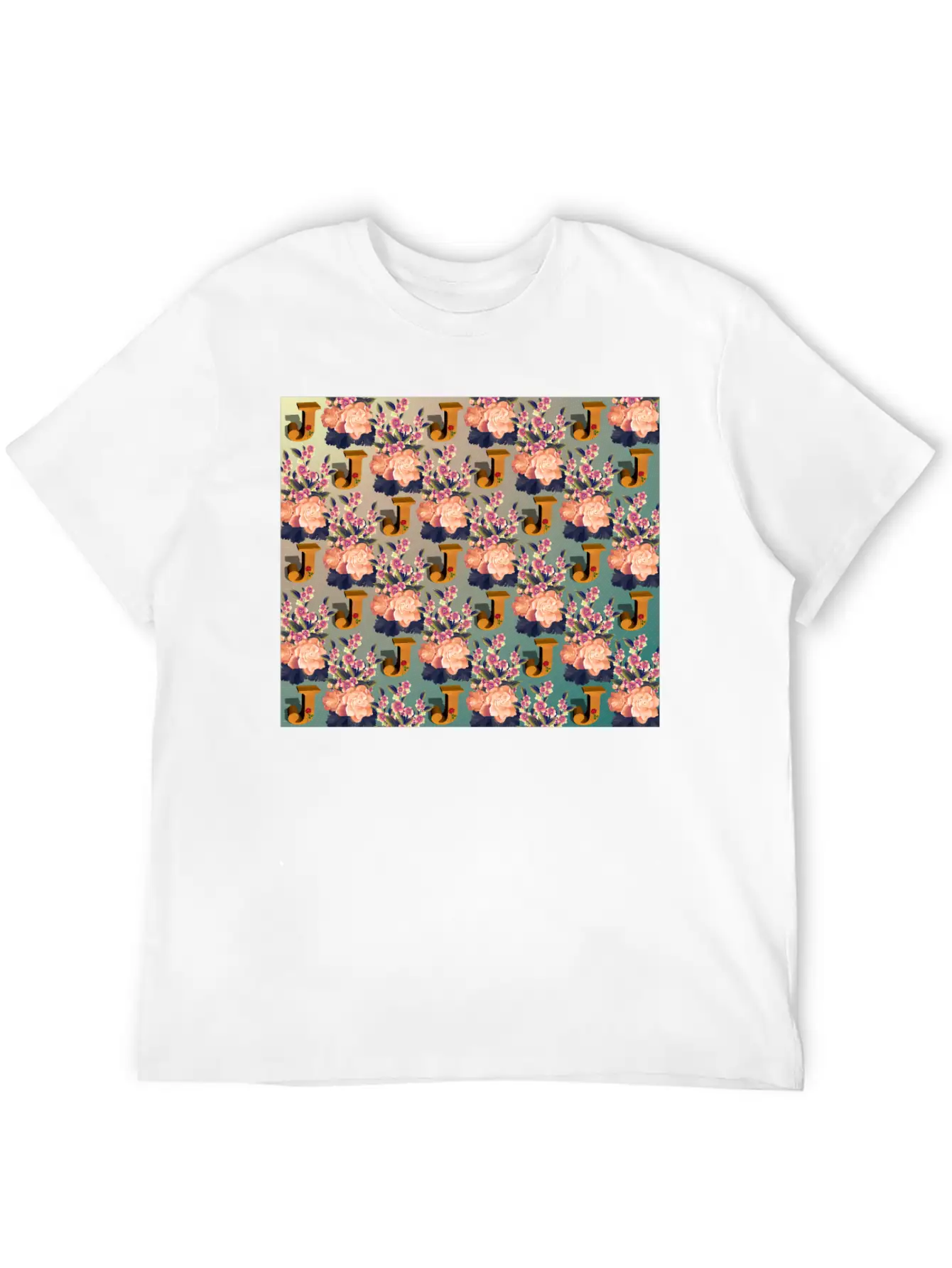 Letter J With Floral . Pattern Letter Unisex Casual T-Shirt – Clean Design For Daily Comfort