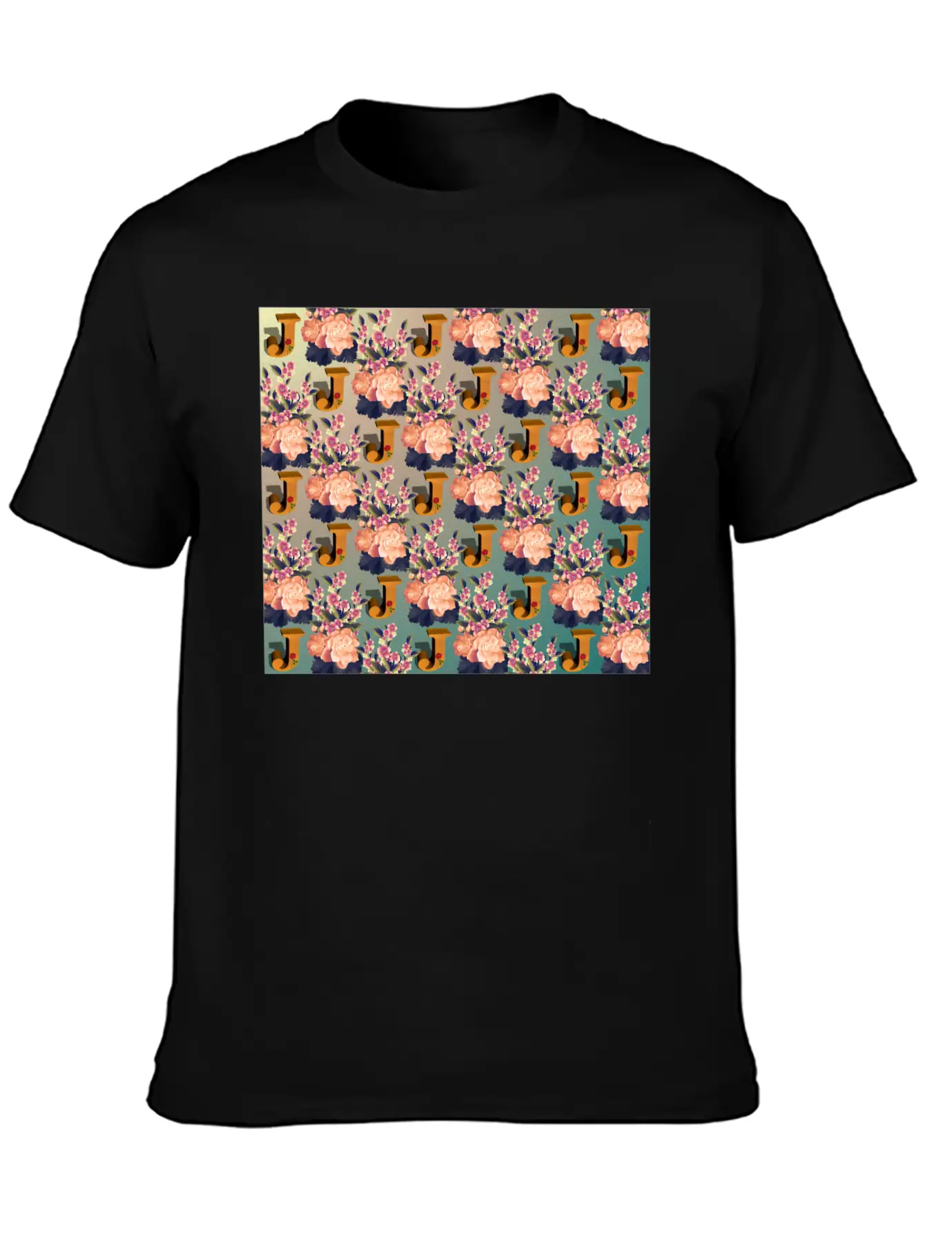 Letter J With Floral . Pattern Letter Unisex Casual T-Shirt – Clean Design For Daily Comfort