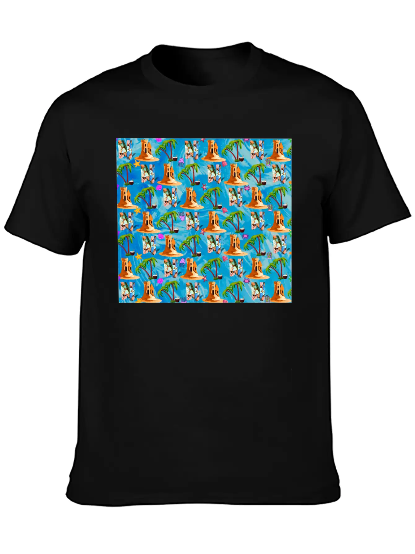 Letter N With Sea . Pattern Letter Stylish Everyday T-Shirt – Unisex Basic Cotton Tee