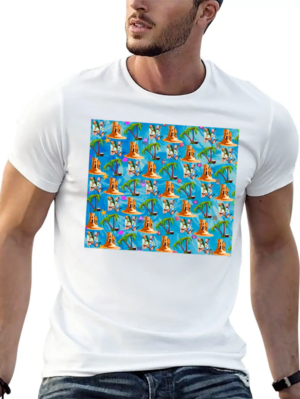 Letter N With Sea . Pattern Letter Stylish Everyday T-Shirt – Unisex Basic Cotton Tee