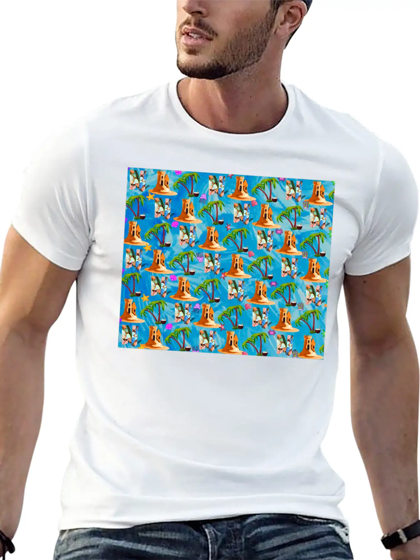 Letter N With Sea . Pattern Letter Stylish Everyday T-Shirt – Unisex Basic Cotton Tee