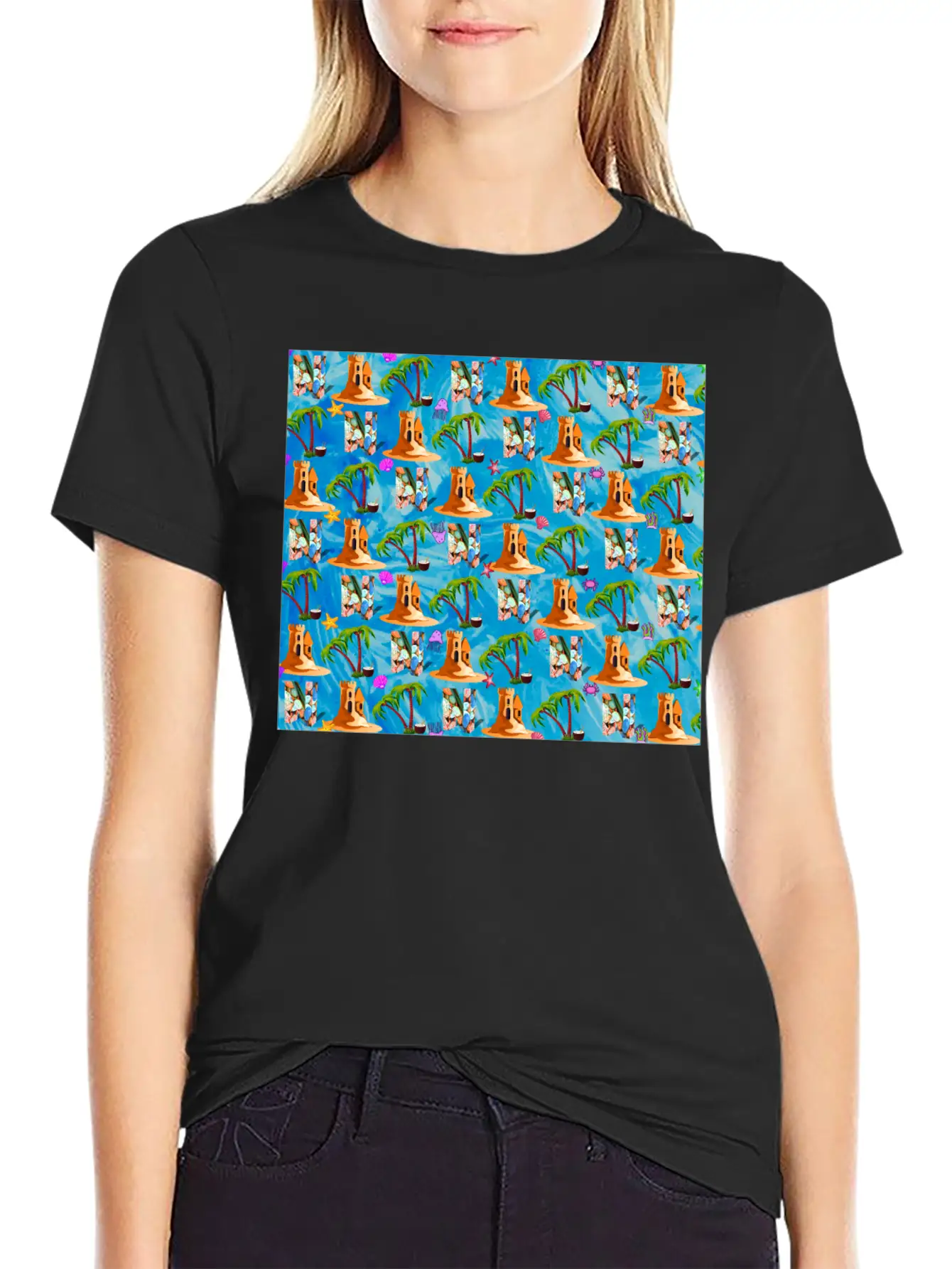 Letter N With Sea . Pattern Letter Stylish Everyday T-Shirt – Unisex Basic Cotton Tee