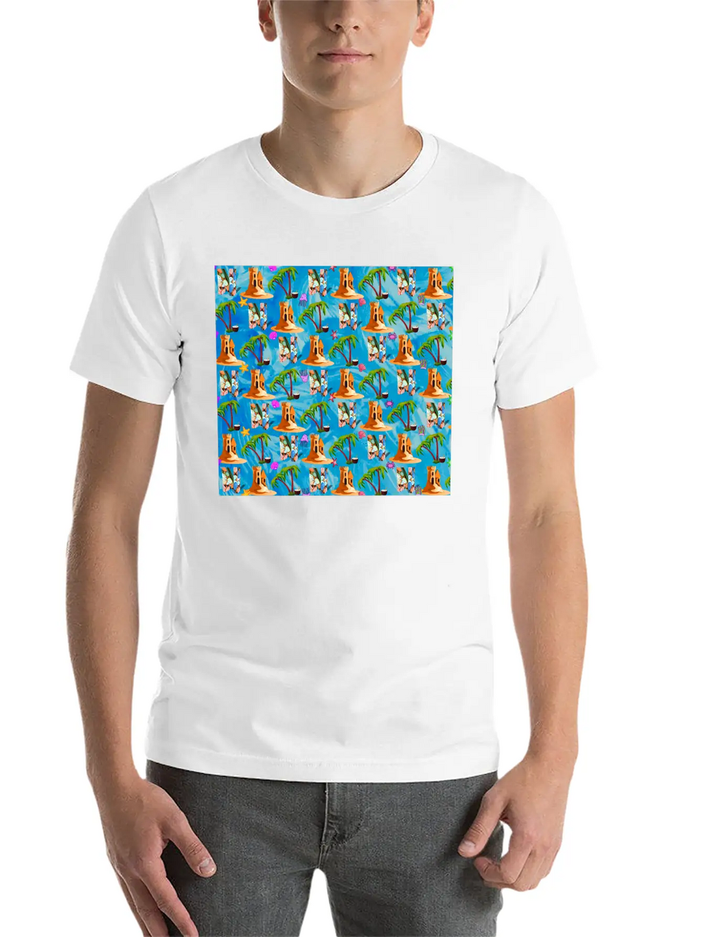 Letter N With Sea . Pattern Letter Stylish Everyday T-Shirt – Unisex Basic Cotton Tee
