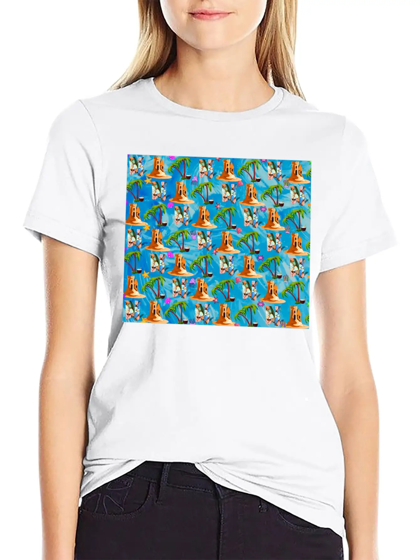 Letter N With Sea . Pattern Letter Stylish Everyday T-Shirt – Unisex Basic Cotton Tee