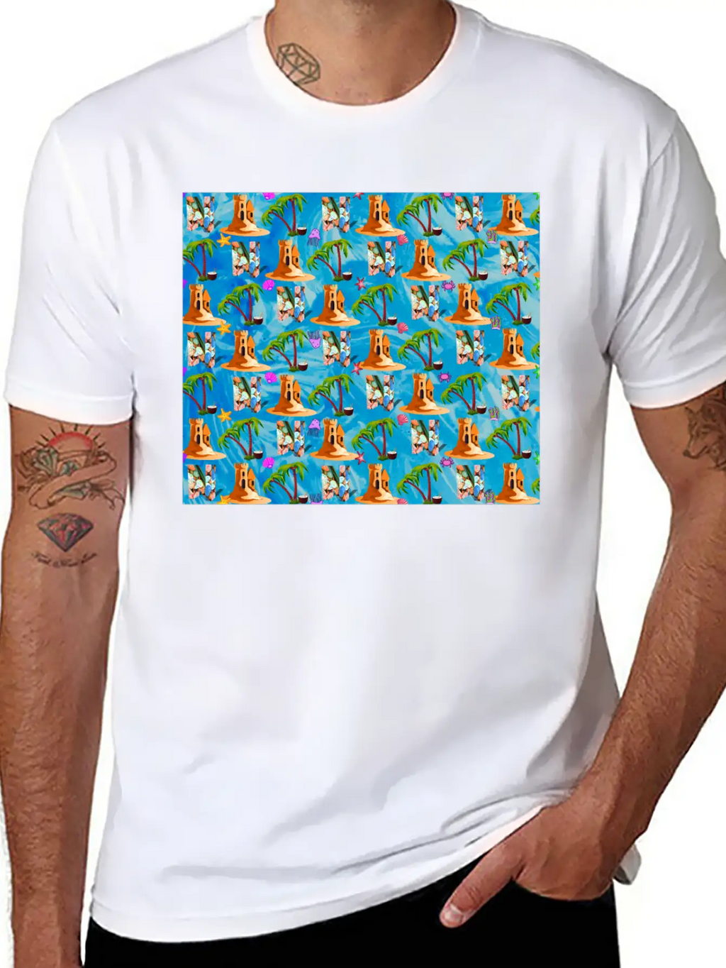 Letter N With Sea . Pattern Letter Stylish Everyday T-Shirt – Unisex Basic Cotton Tee