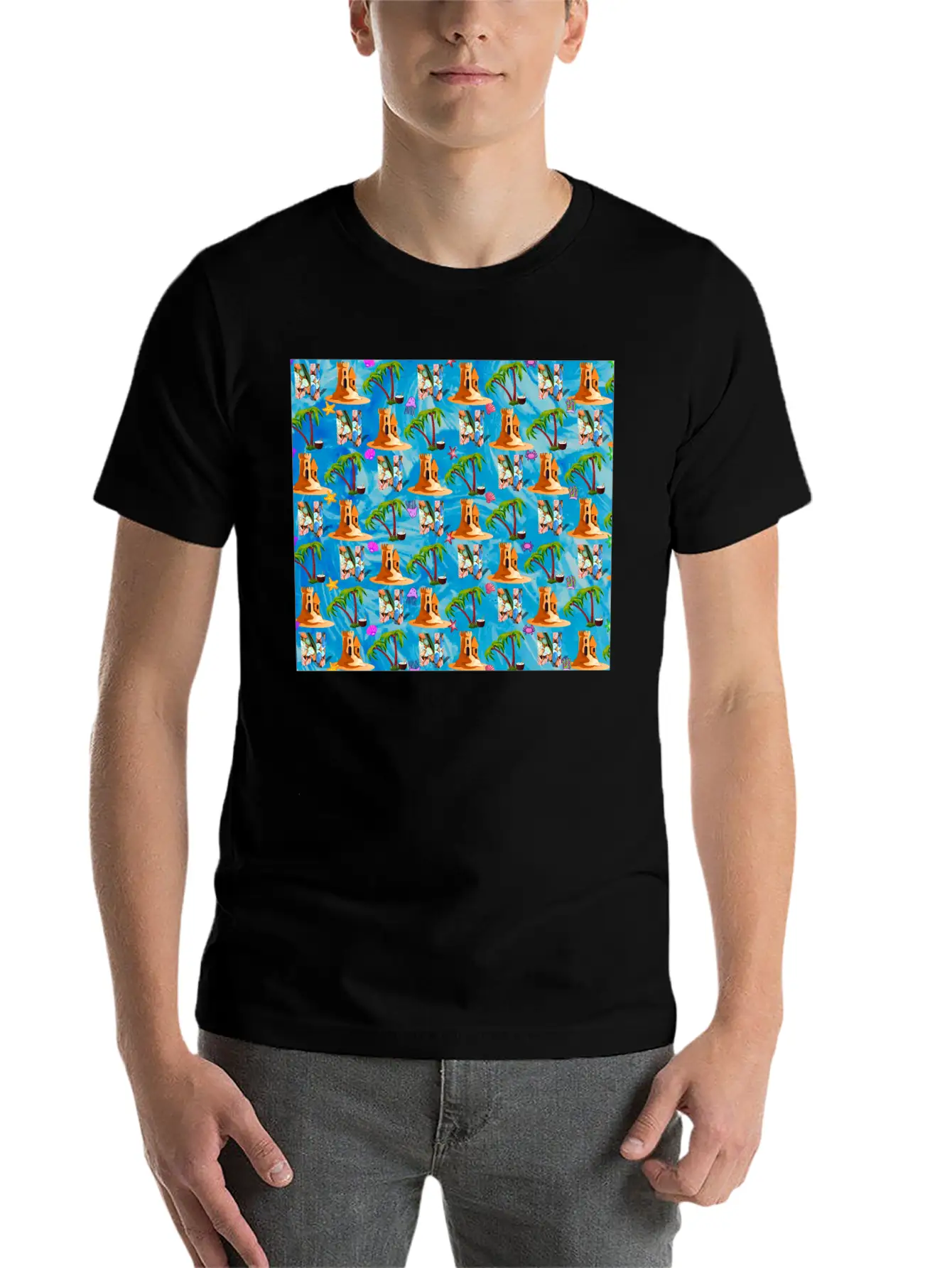Letter N With Sea . Pattern Letter Stylish Everyday T-Shirt – Unisex Basic Cotton Tee