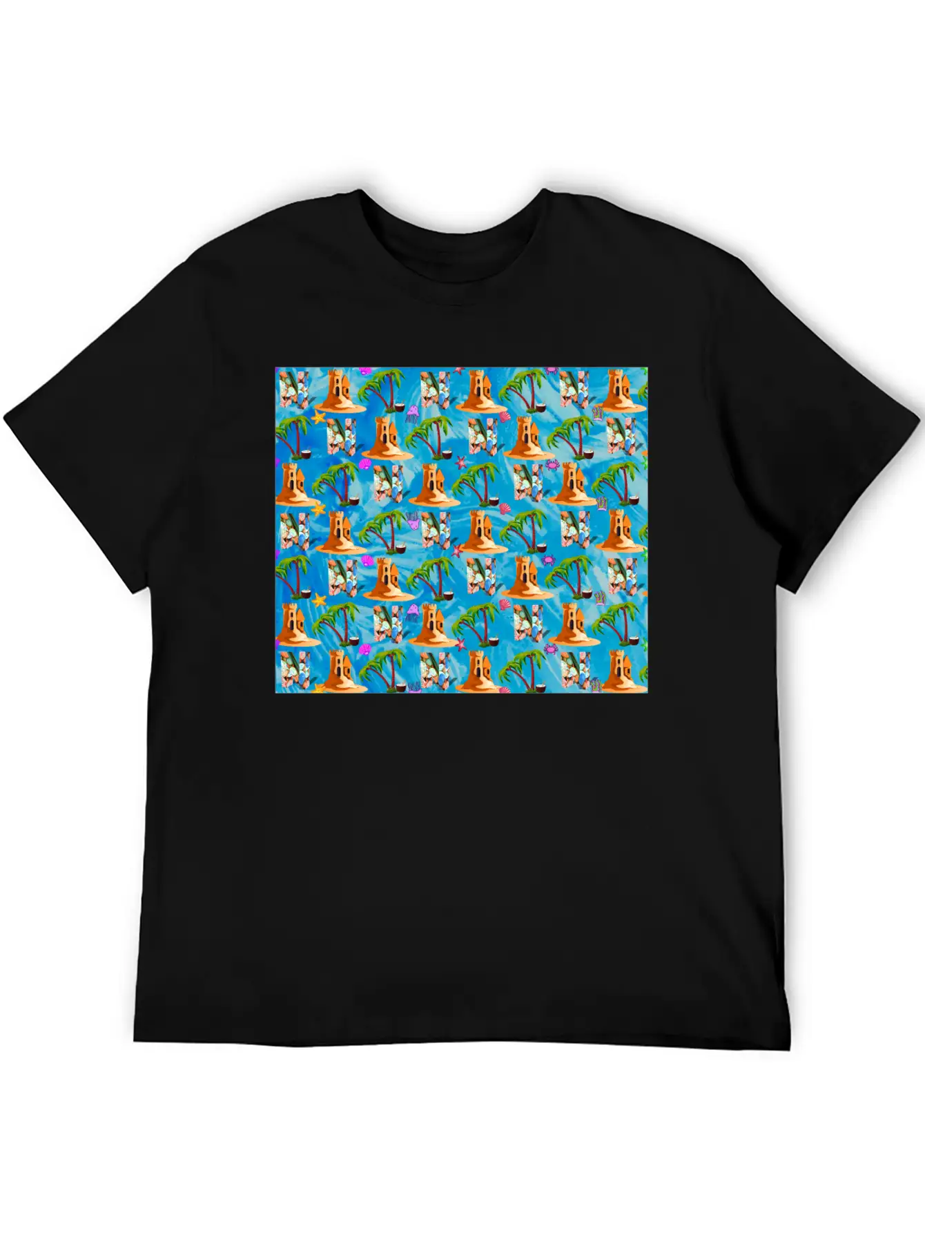 Letter N With Sea . Pattern Letter Stylish Everyday T-Shirt – Unisex Basic Cotton Tee